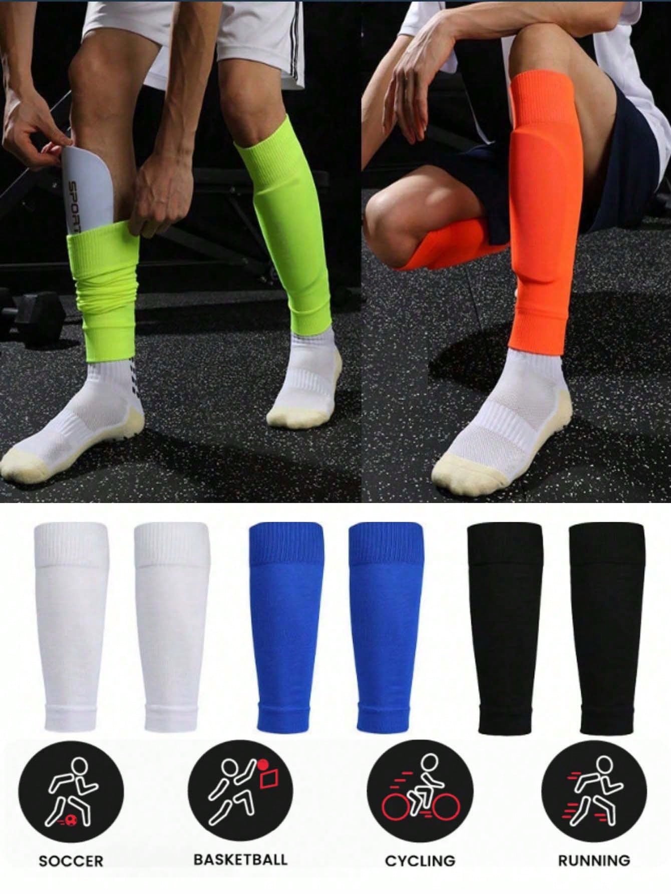 1 Pair Leg Compression Sleeve, Unisex Soccer Leg Sleeve Without Feet, Elastic Shin Protection, Striped Knit Moisture Wicking Calf Sleeves For Runners, Cyclists