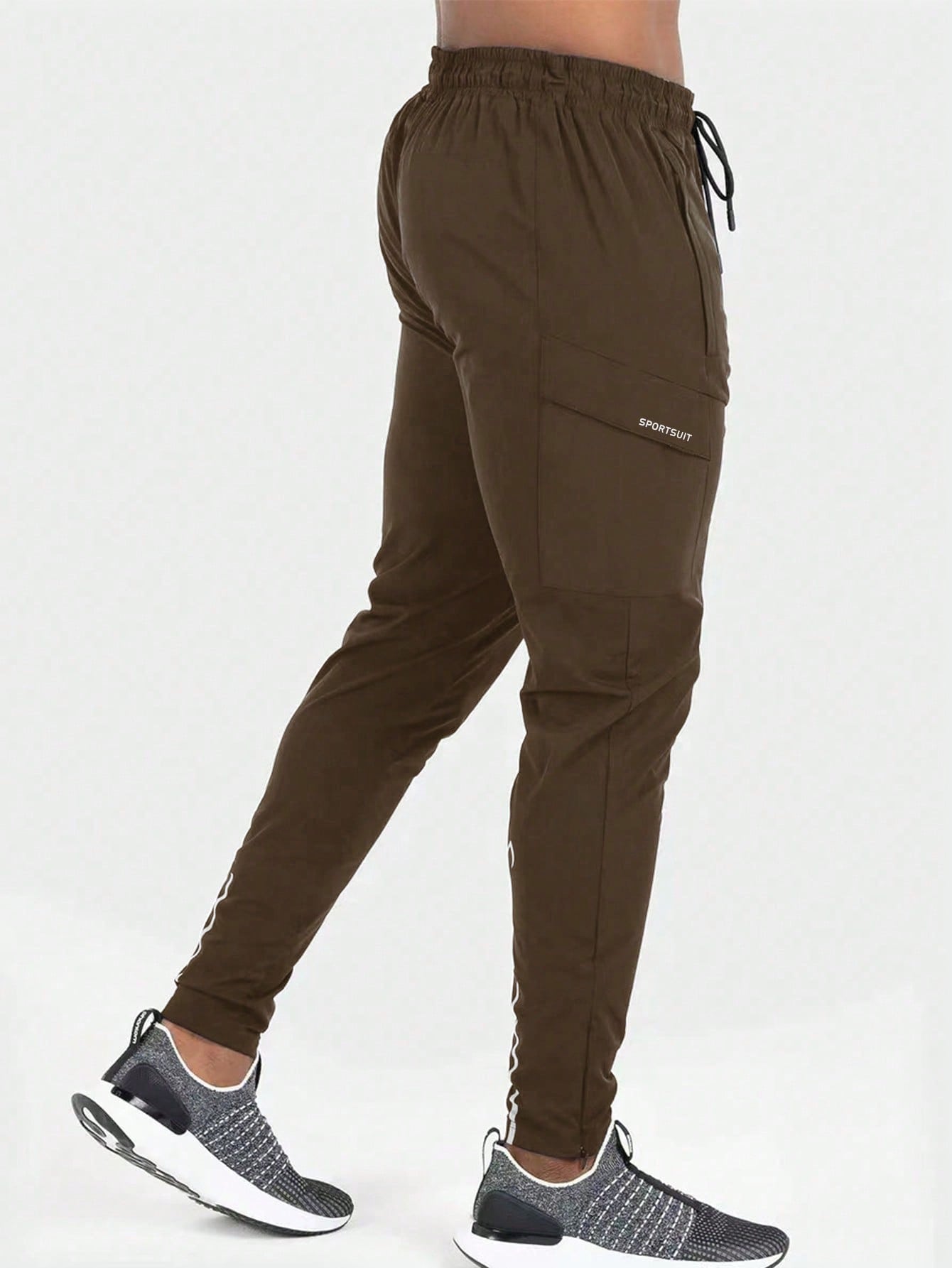 Manfinity Fitness Men's Casual Simple Letter Print Drawstring Waist Sports Pants