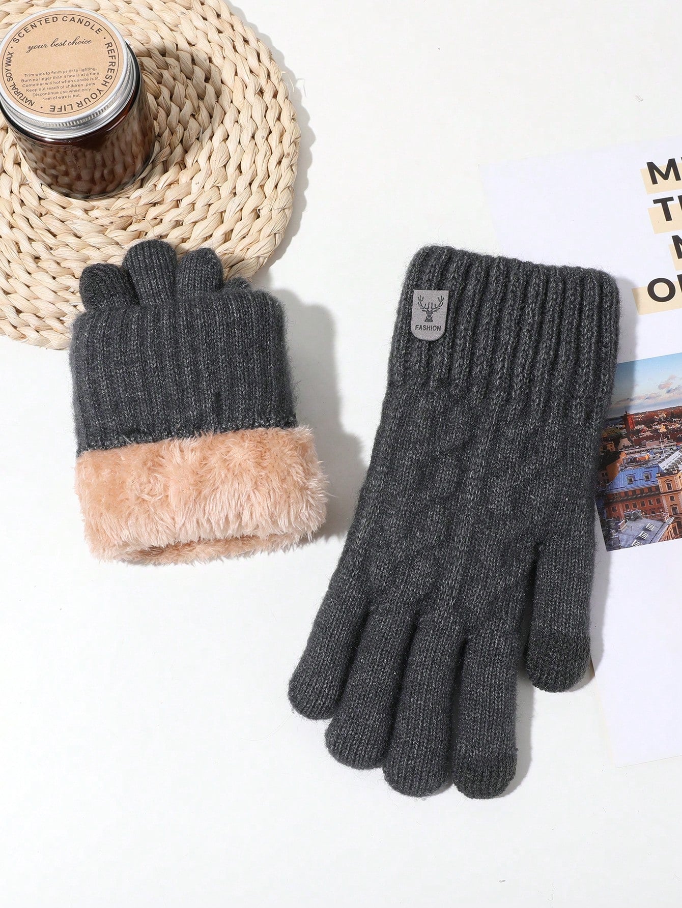 1pair Unisex Thermal Lined Winter Warm Gloves, Touch Screen