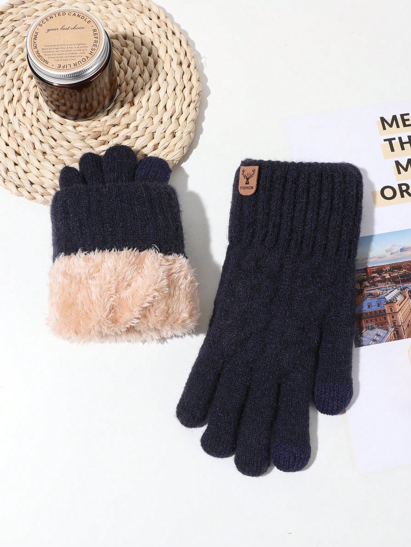 1pair Unisex Thermal Lined Winter Warm Gloves, Touch Screen