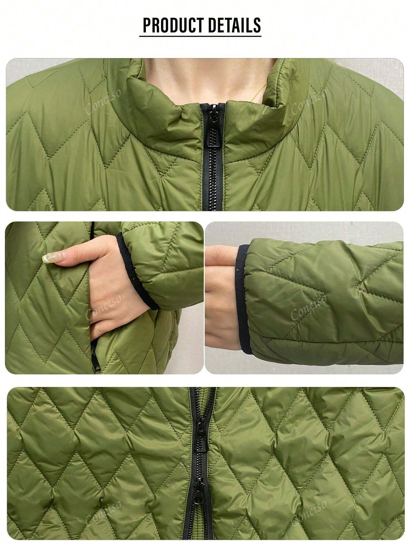 Casual Quilted Stand-Up Collar Zip Up Puffer Bomber Jacket Coat