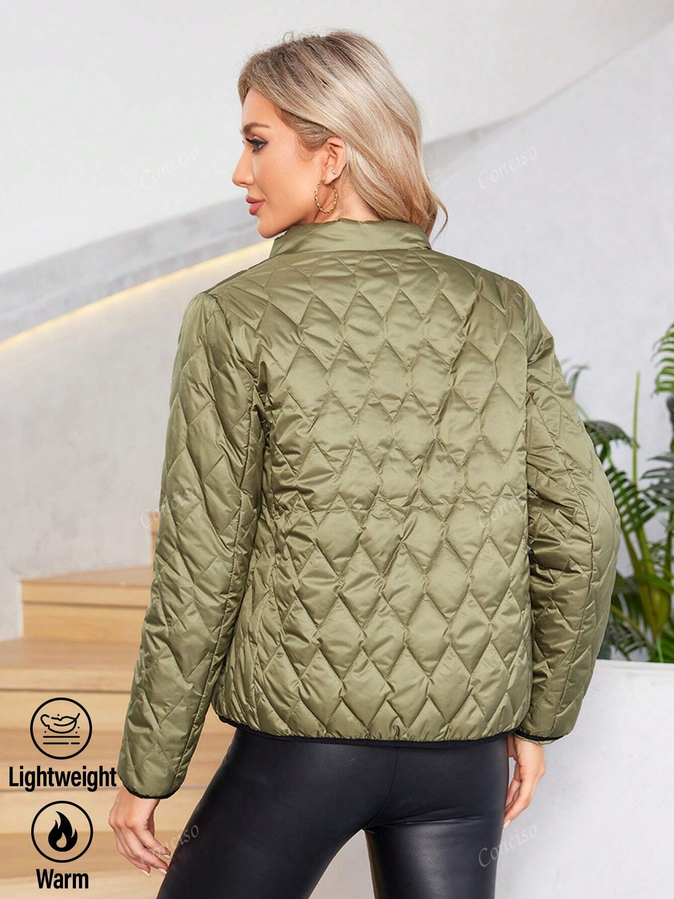 Casual Quilted Stand-Up Collar Zip Up Puffer Bomber Jacket Coat