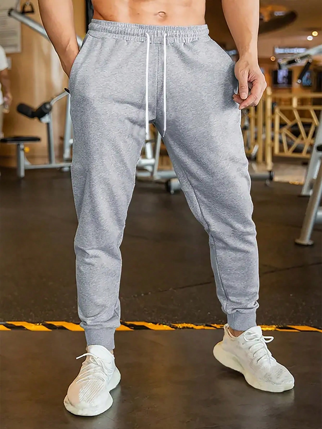 1pc Boyfriend Style Men Casual Running Pants, Drawstring Waist Fitness Workout Athletic Sports Trousers