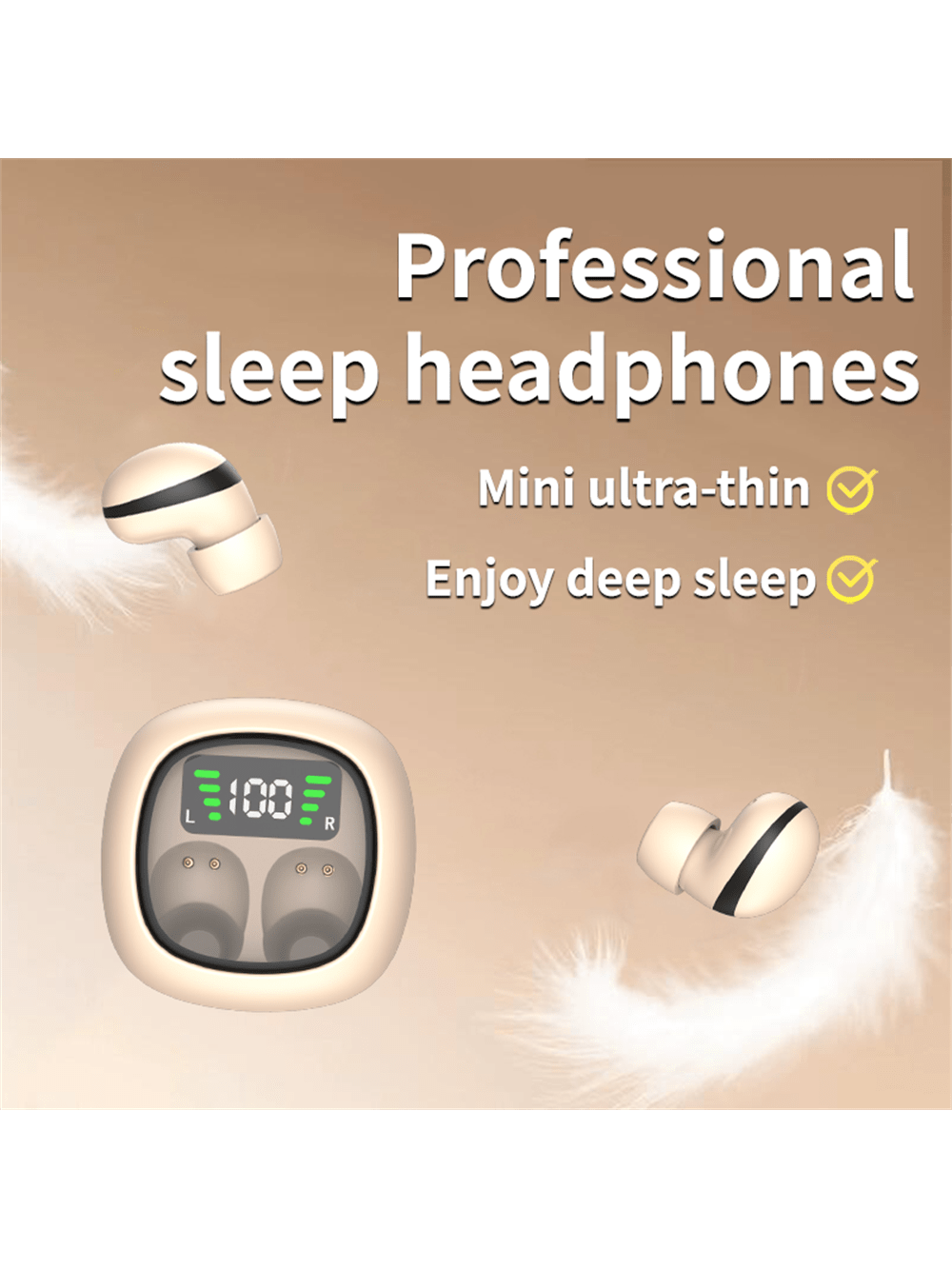 TWS Mini Sleeping Bluetooth Wireless Earphones In-Ear HIFI Music Headphones Stereo Noise Cancelling Sports Waterproof Earbuds Headset With Mic