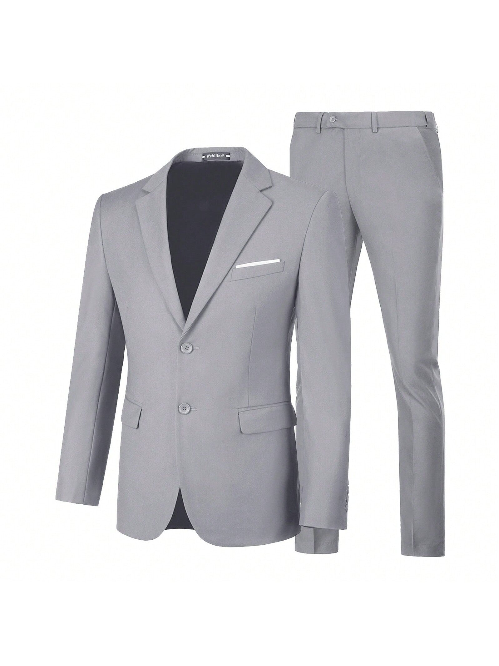 Mens Suit Slim Fit 2 Piece Suit, Blazer Jacket Pants Set, Solid Two Button Suit Set For Wedding Formal Business Suit