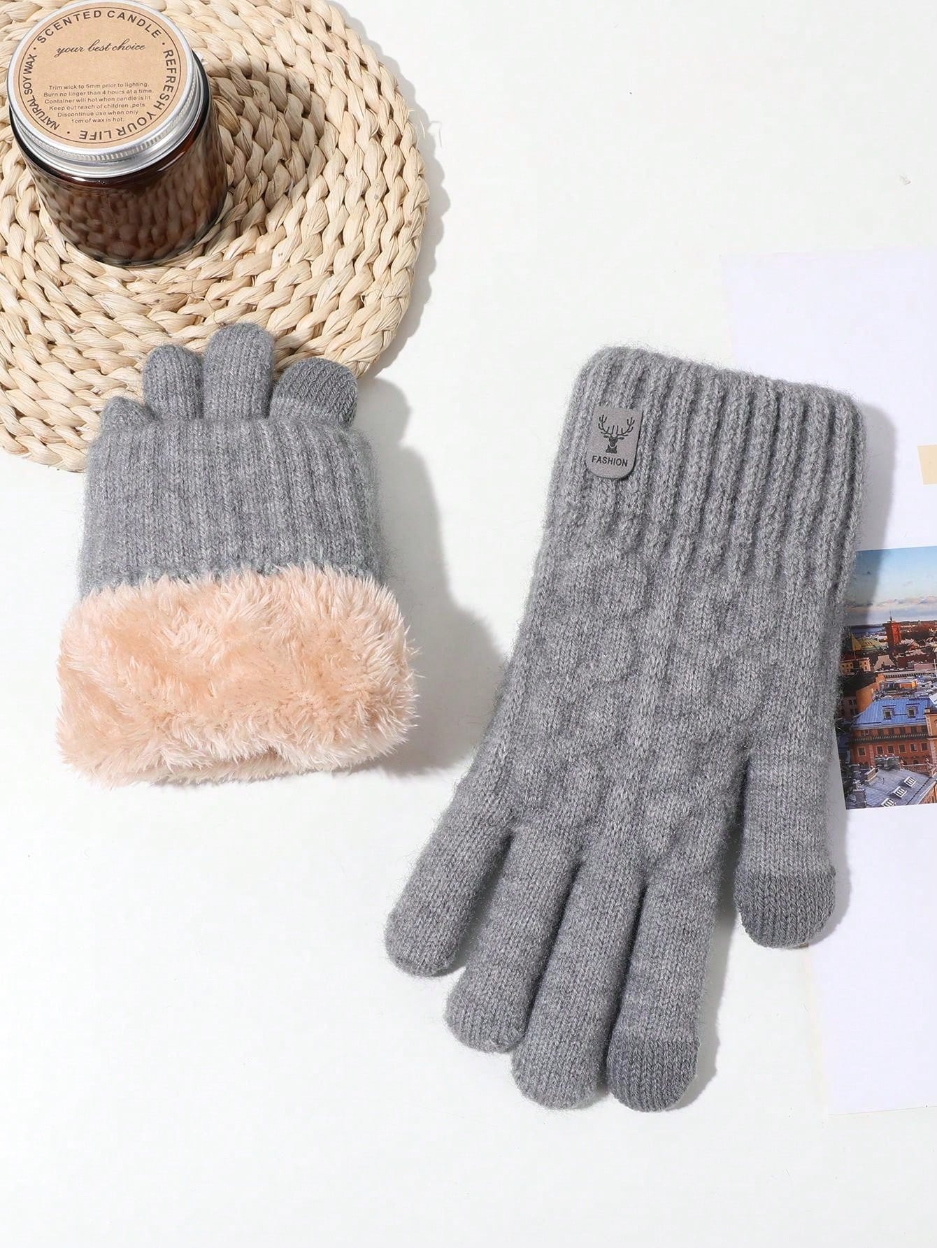 1pair Unisex Thermal Lined Winter Warm Gloves, Touch Screen