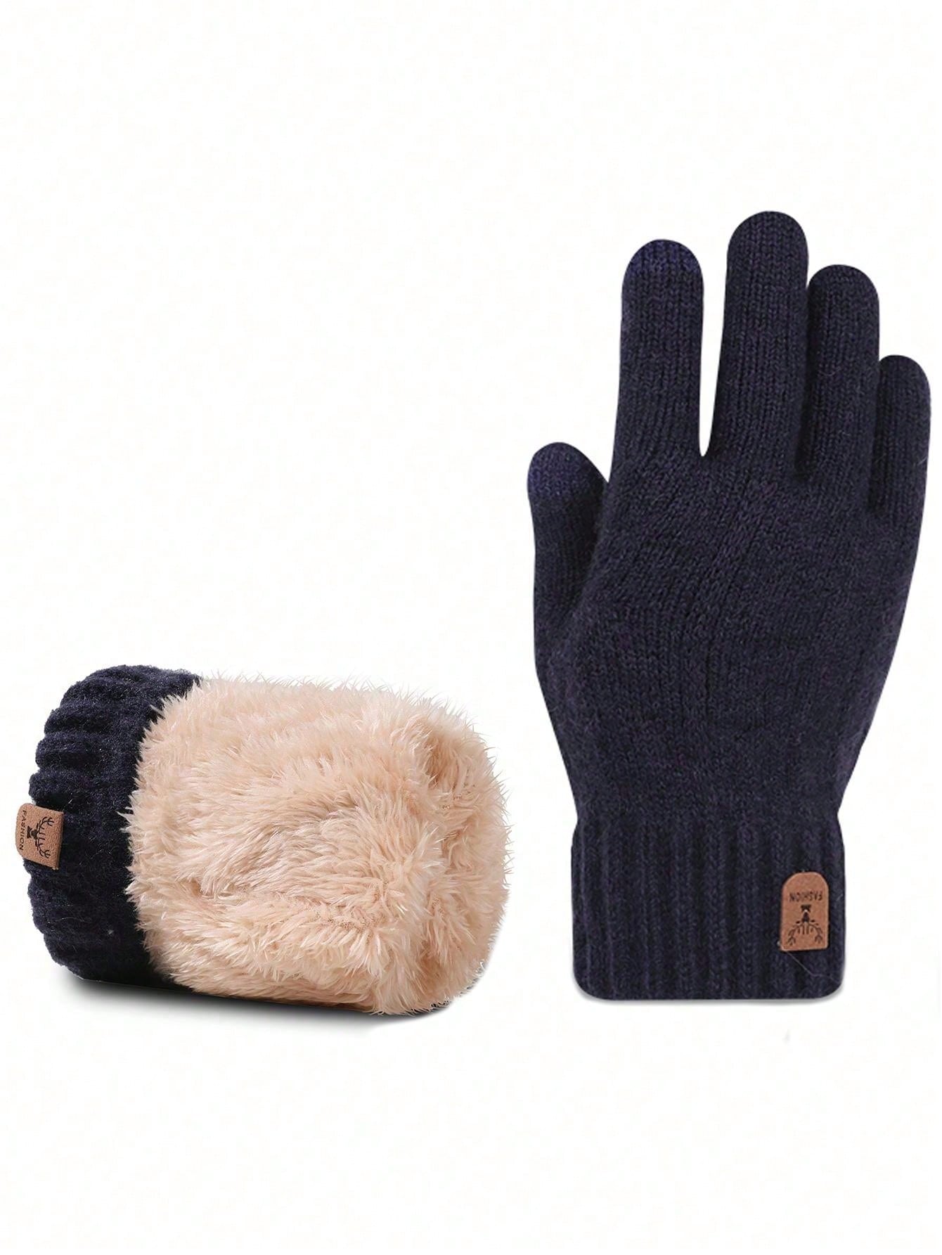 1pair Unisex Thermal Lined Winter Warm Gloves, Touch Screen