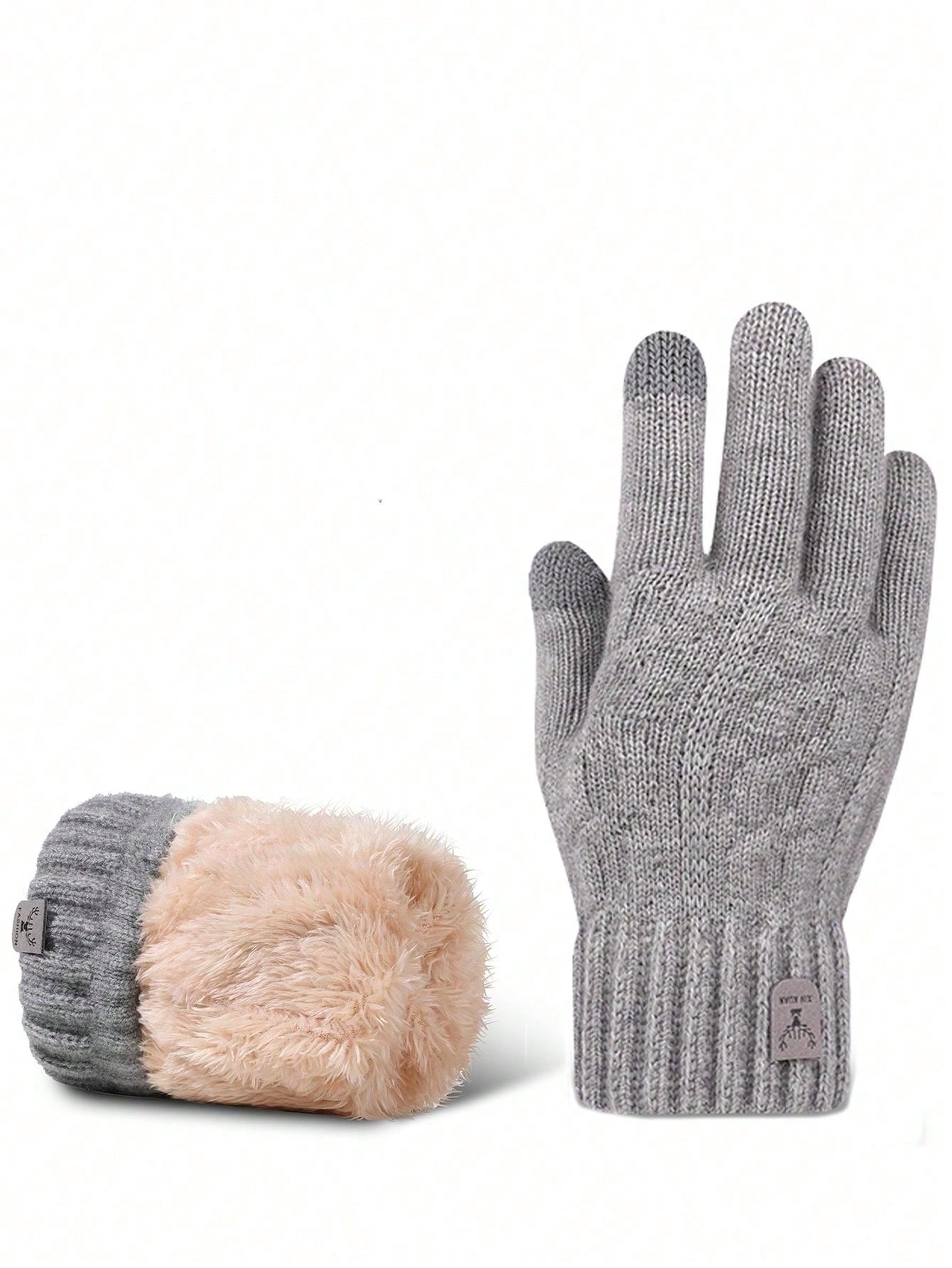 1pair Unisex Thermal Lined Winter Warm Gloves, Touch Screen