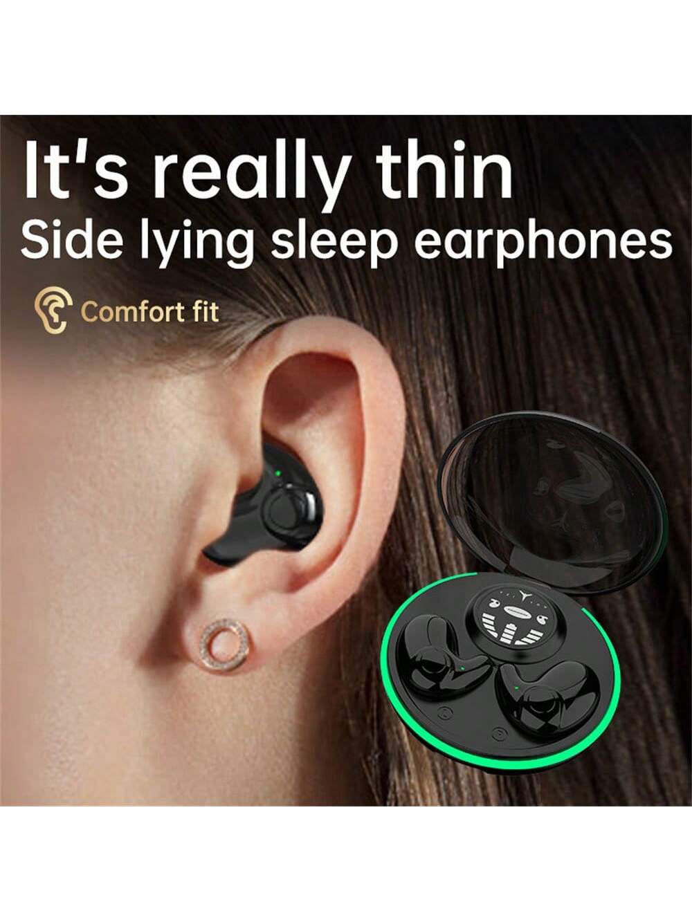 Ultra-Thin Sleeping Headphones 5.3 Wireless Bluetooth Headset Invisible Earbuds Hidden In Ear Button Sports Running HIFI Music Stereo Earphones Waterproof