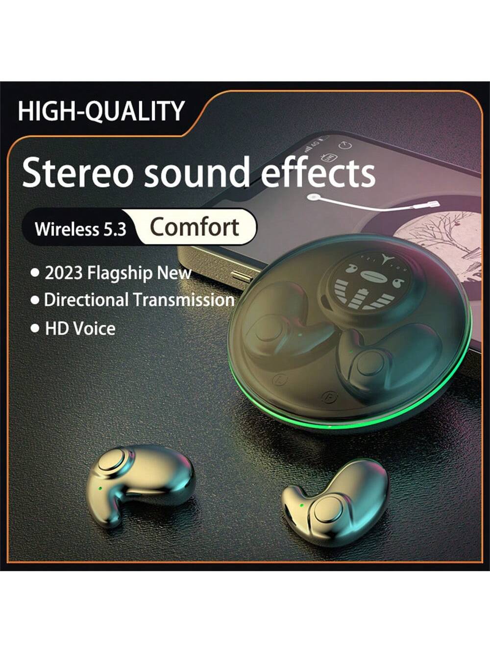 Ultra-Thin Sleeping Headphones 5.3 Wireless Bluetooth Headset Invisible Earbuds Hidden In Ear Button Sports Running HIFI Music Stereo Earphones Waterproof