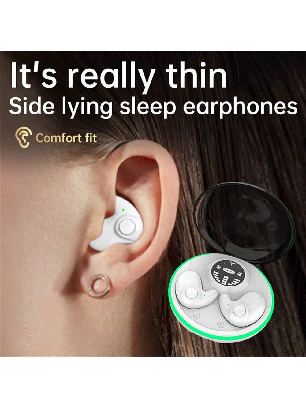 Ultra-Thin Sleeping Headphones 5.3 Wireless Bluetooth Headset Invisible Earbuds Hidden In Ear Button Sports Running HIFI Music Stereo Earphones Waterproof