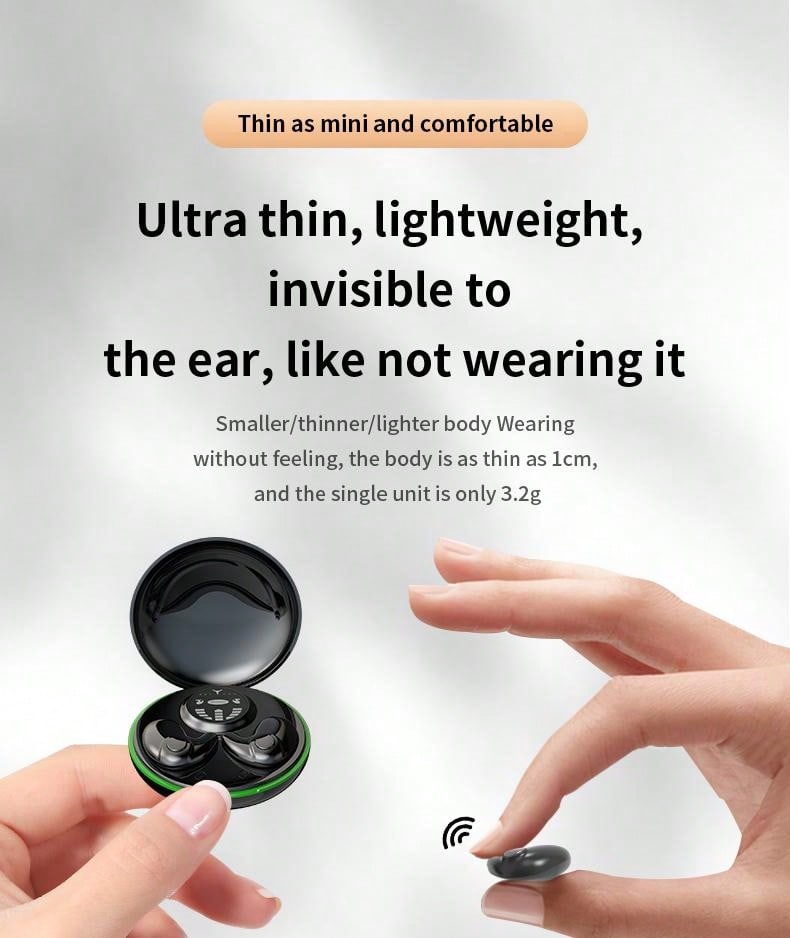 Ultra-Thin Sleeping Headphones 5.3 Wireless Bluetooth Headset Invisible Earbuds Hidden In Ear Button Sports Running HIFI Music Stereo Earphones Waterproof