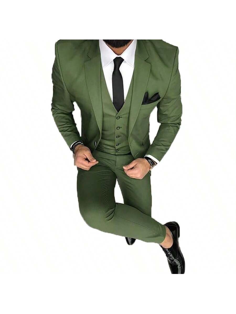 Three Pieces Mens Suit Two Buttons Formal Business Wedding Prom Suit Male Groom, Blazer Vest Pant