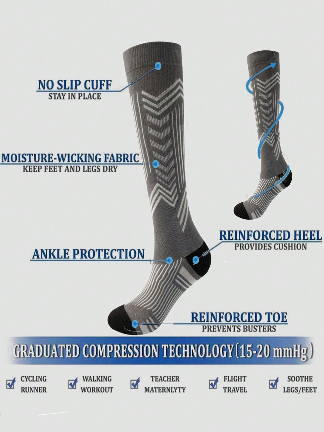 Unisex Professional Compression Socks Suitable For Running, Cycling, Hiking, And Long Standing