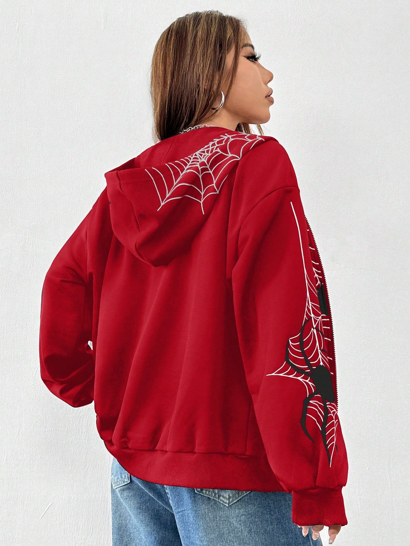 EZwear Women's Red Spider Print Hooded Sweatshirt