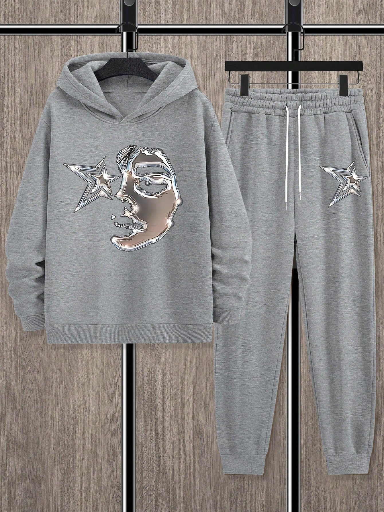 Manfinity EMRG 2pcs Men's Graphic Print Hooded Sweatshirt And Drawstring Sweatpants Casual Outfit