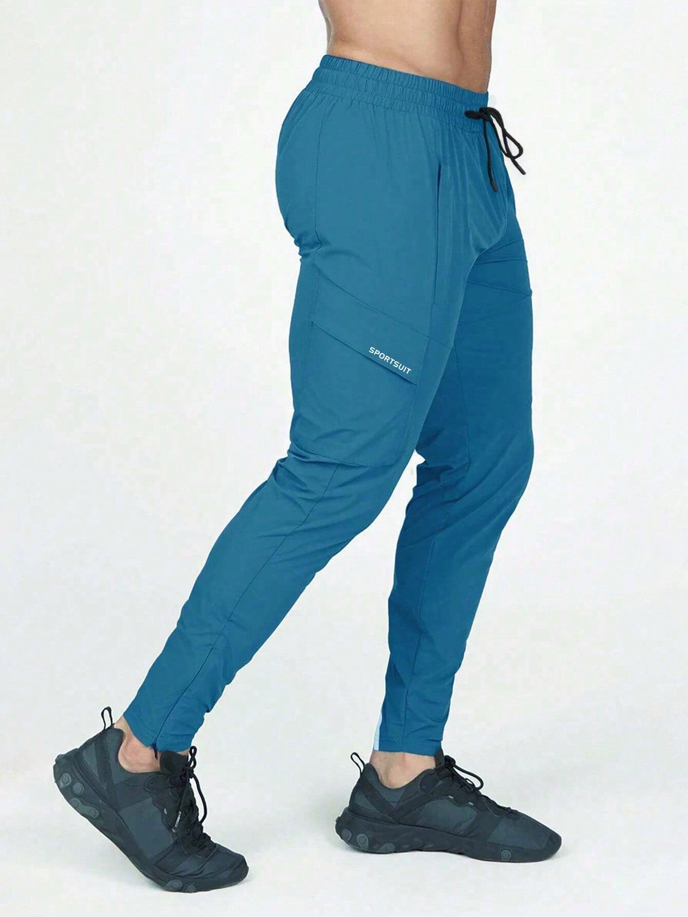 Manfinity Fitness Men's Casual Simple Letter Print Drawstring Waist Sports Pants