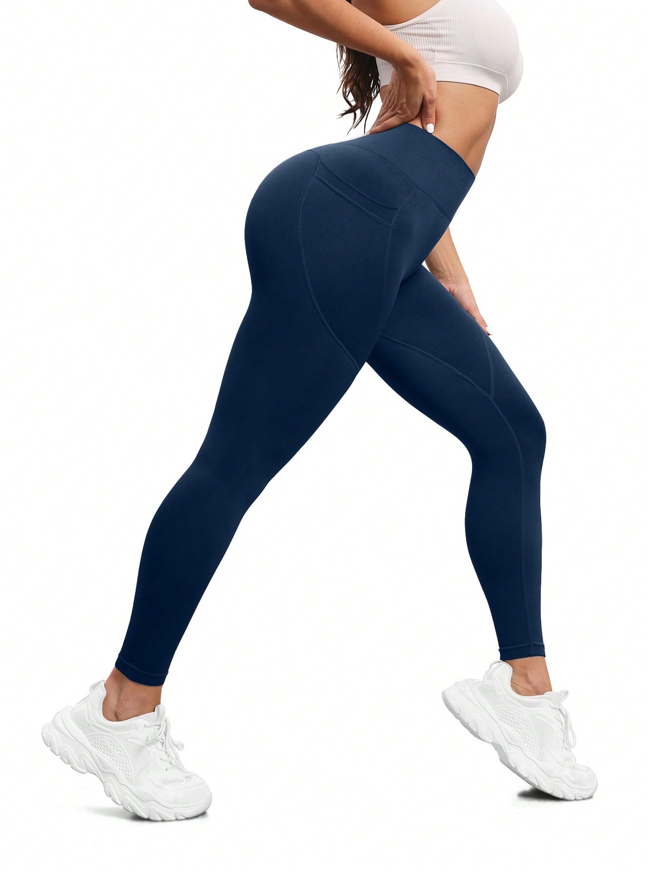 Running Women's High Waist Running Fitness Seamless High Elastic Exercise Sports Leggings With Pockets