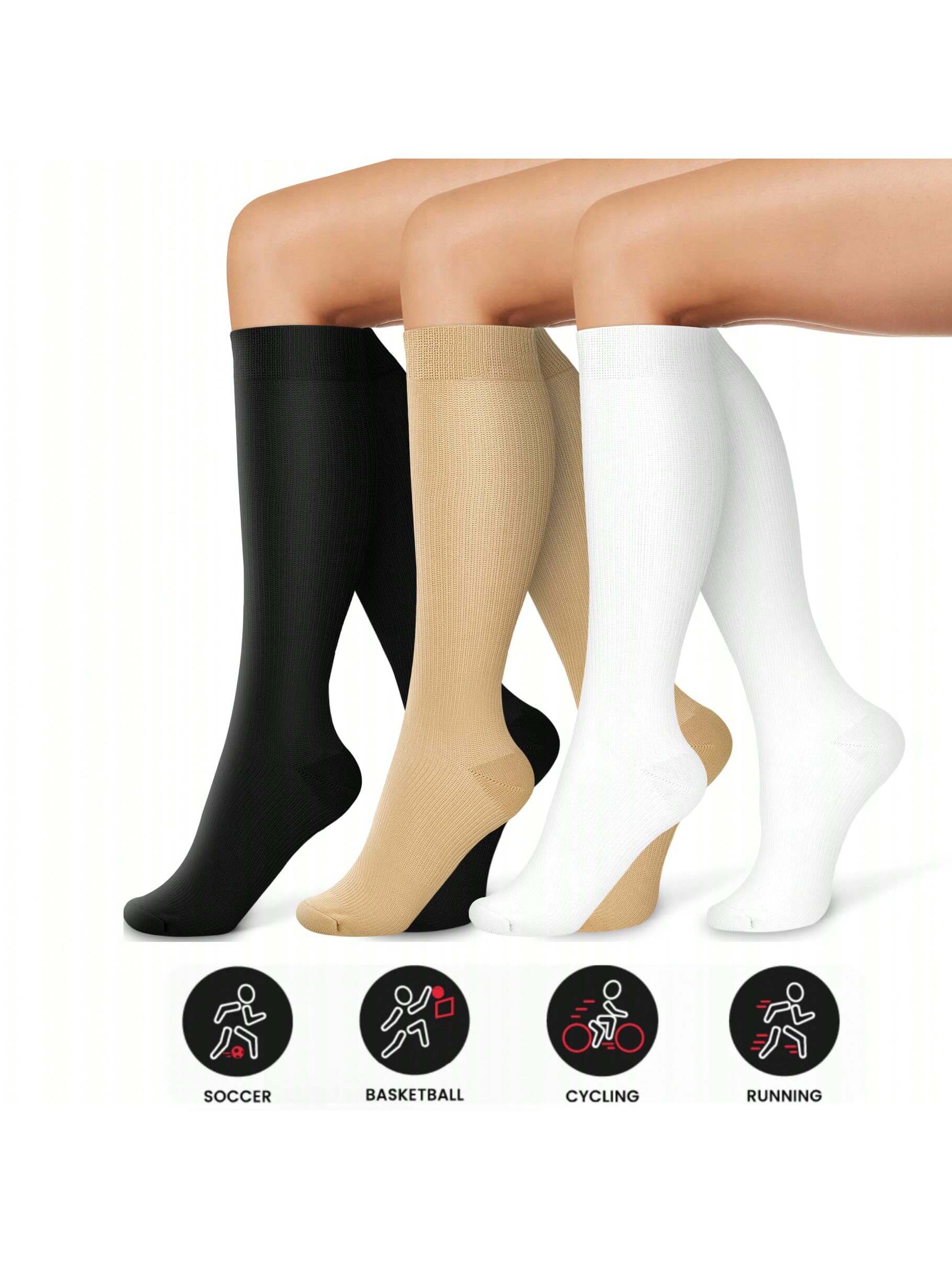 3 Pairs Cycling Compression Socks, Elastic Stockings For Men