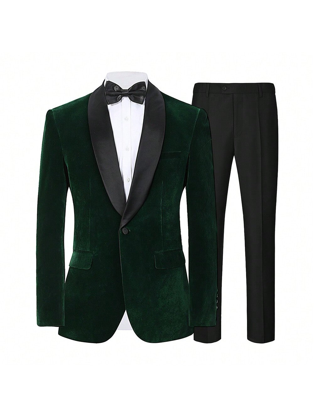 Men Suit 2 Pcs Velvet Tuxedo Jacket Blazer And Dress Pants Shawl Collar One Button Solid Color For Party Wedding