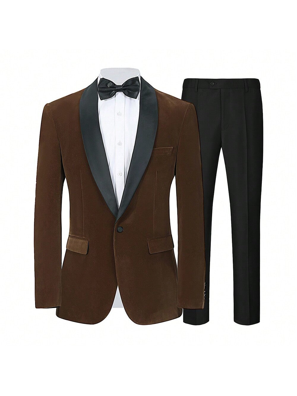 Men Suit 2 Pcs Velvet Tuxedo Jacket Blazer And Dress Pants Shawl Collar One Button Solid Color For Party Wedding