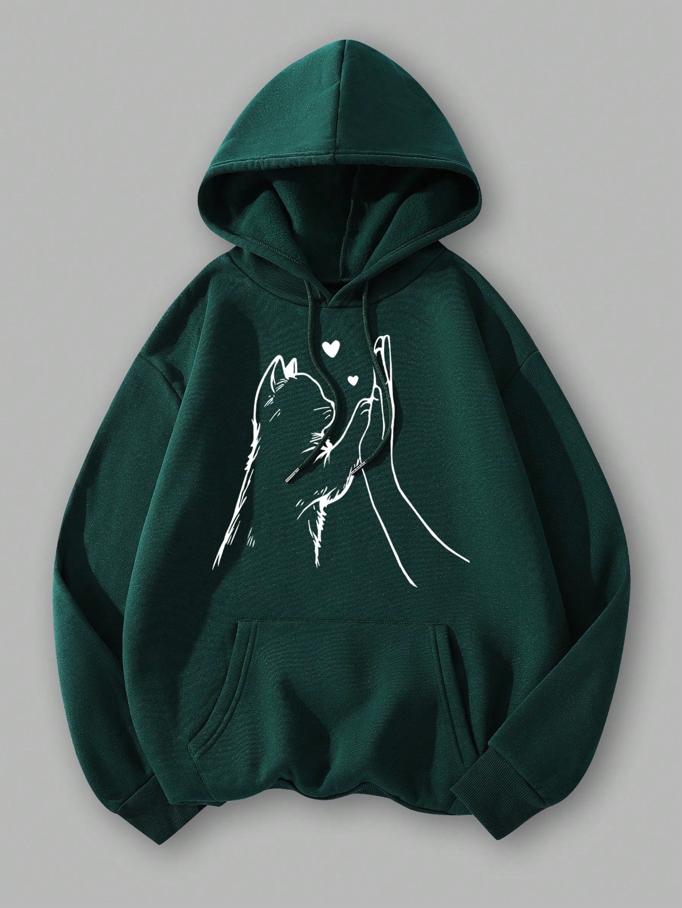 MOOSTA Women's Casual Cat Paw Print Pouch Pocket Drawstring Hooded Sweatshirt