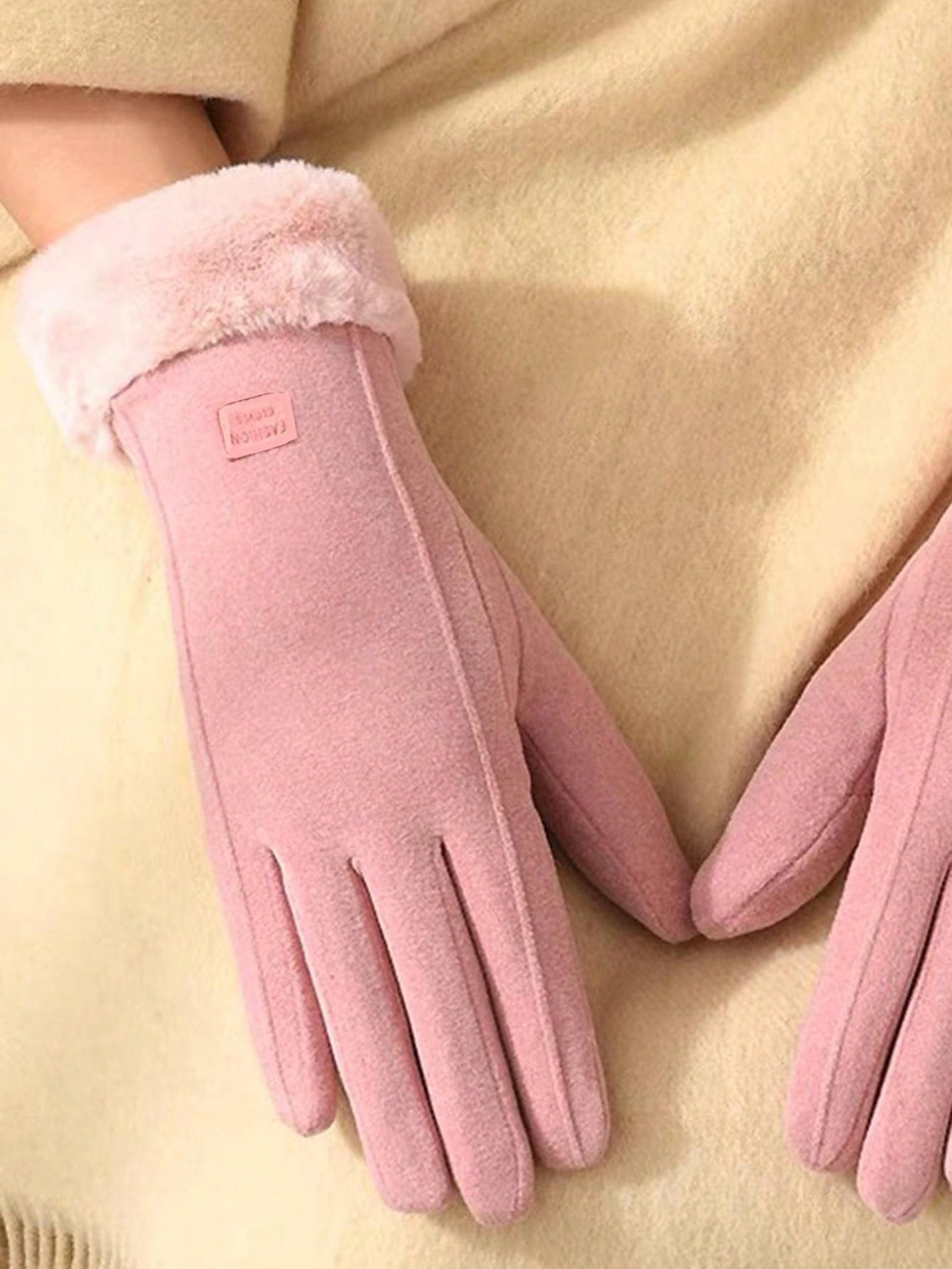 Wool Patchwork Fluffy Five-Finger Warm Thick Minimalist Gloves