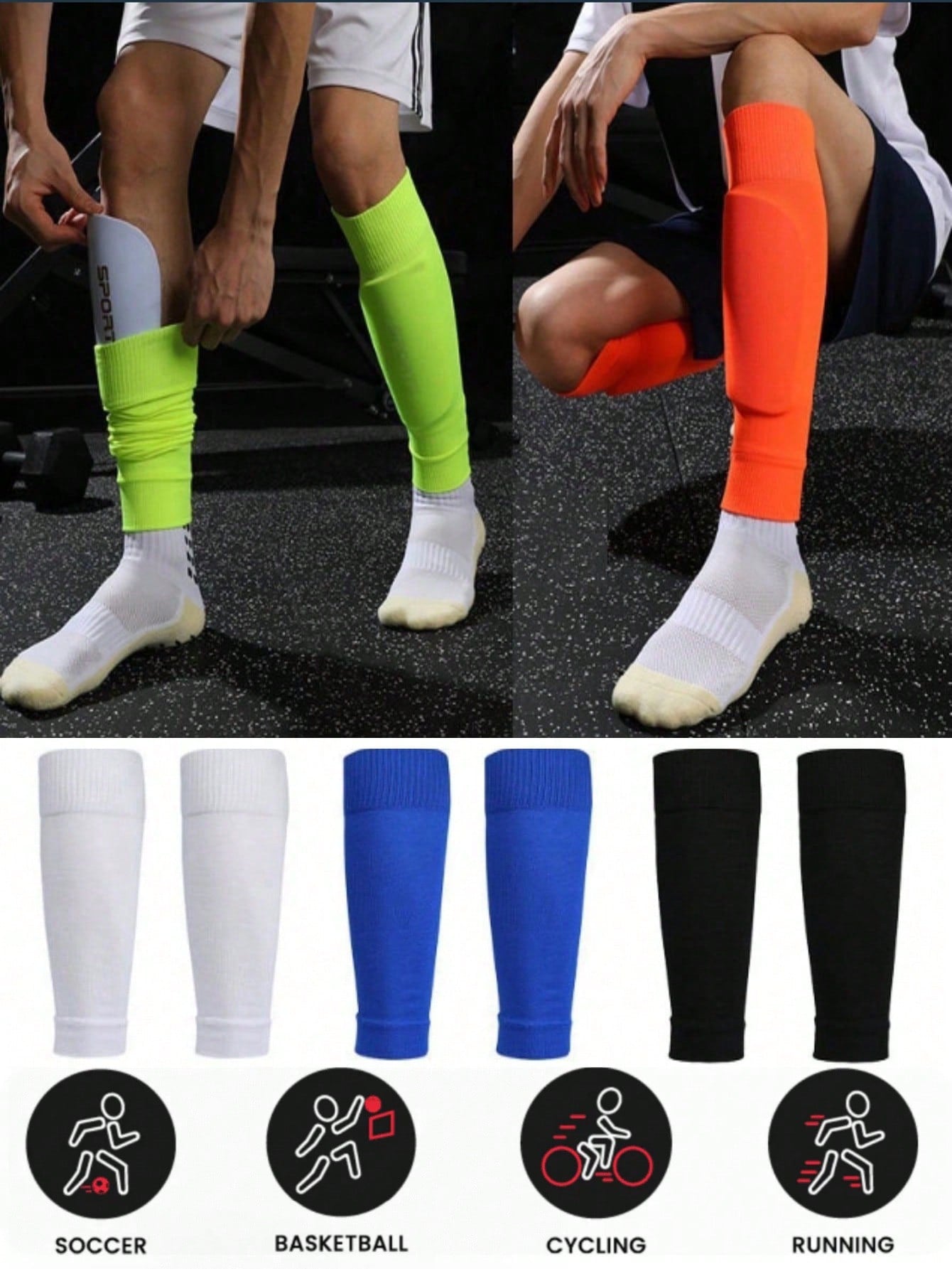 1 Pair Unisex Calf Compression Sleeves, Elastic Leg Warmers With Stripes For Athletes, Suitable For Football, Running, Cycling