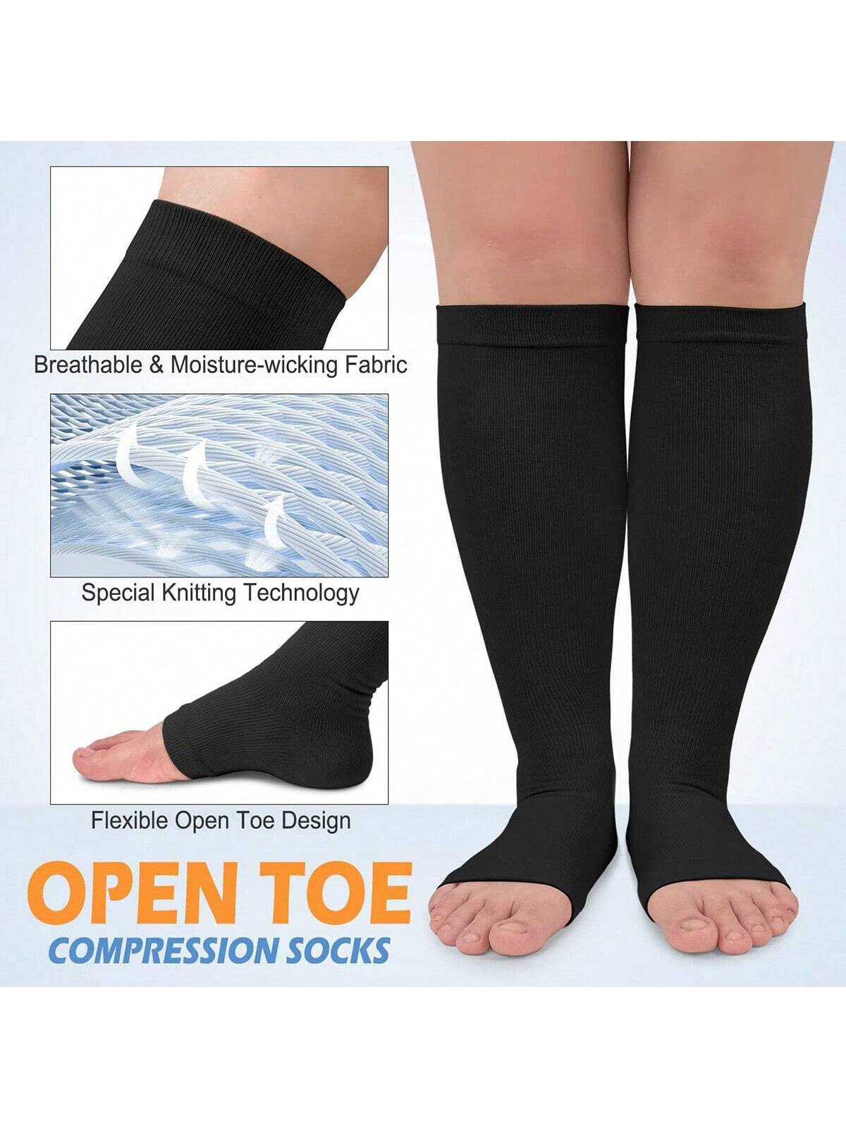 1 Pair Toe-Less Compression Socks With Side Zipper, Toe Exposed Pressure Socks, Multi-Functional Calf Sleeves, Sleep Elastic Compression Hosiery, Suitable For All-Day Wear, Sports Socks