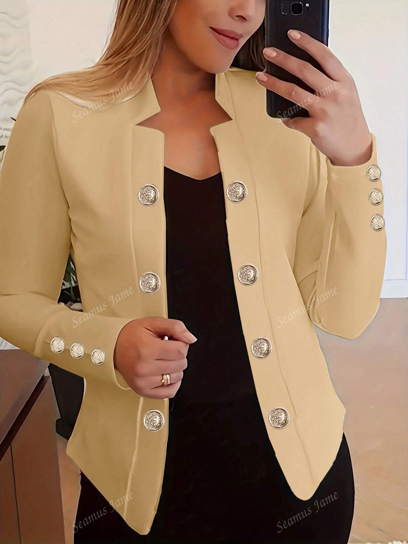 Women Solid Color Button Front Long Sleeve Lightweight Jacket, Spring/Autumn