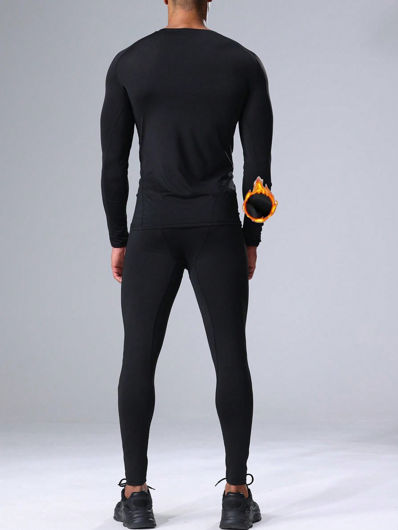 2pcs/Set Boyfriend Style Men's Thermal Workout Suit, Thermal Lined Fitness Outfit, Long Sleeve Base Layer Top And Leggings Set