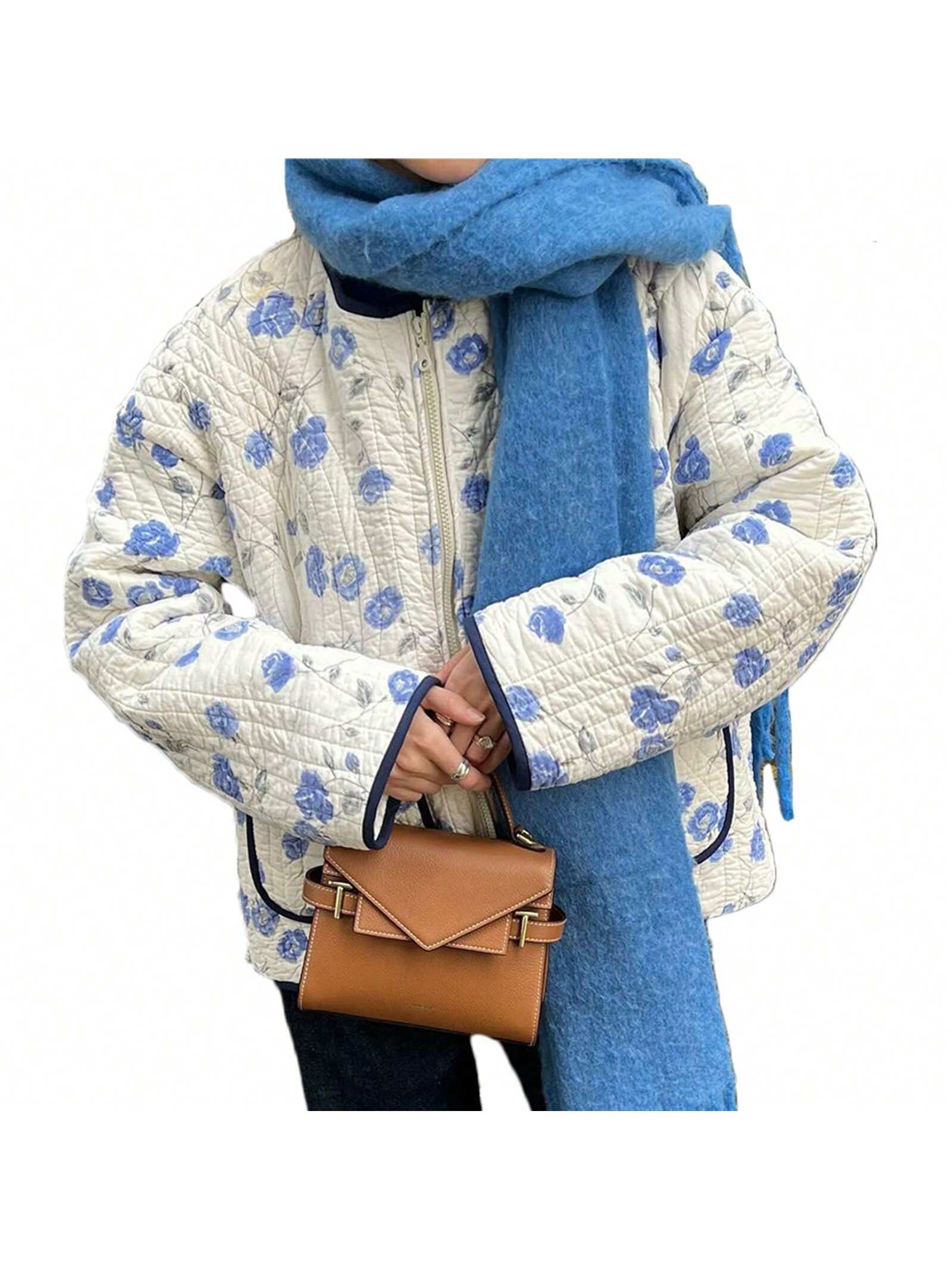 Womens Puffer Jacket Floral/Striped Lightweight Quilted Puffy Coat Fall Winter Zip Up Outwear