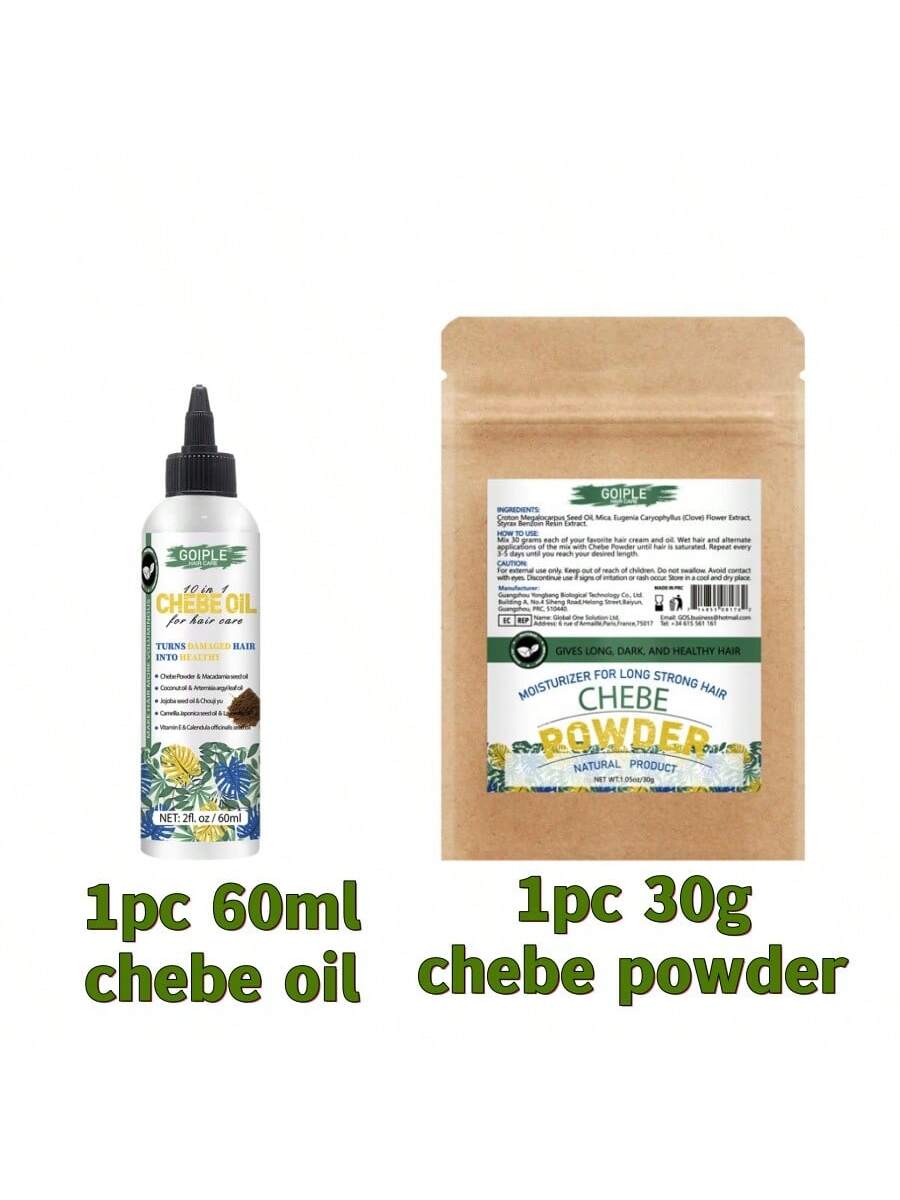 Natural Chebe Powder And Chebe Oil Set For Strengthening Hair, Moisturizing Treatment With Chebe Powder Repair Dry Damaged Essence Oil Hair Repairs Split Ends Serum Conditioning Care (2fl.Oz/60ml Chebe Oil And 1.05oz/30g Chebe Powder)