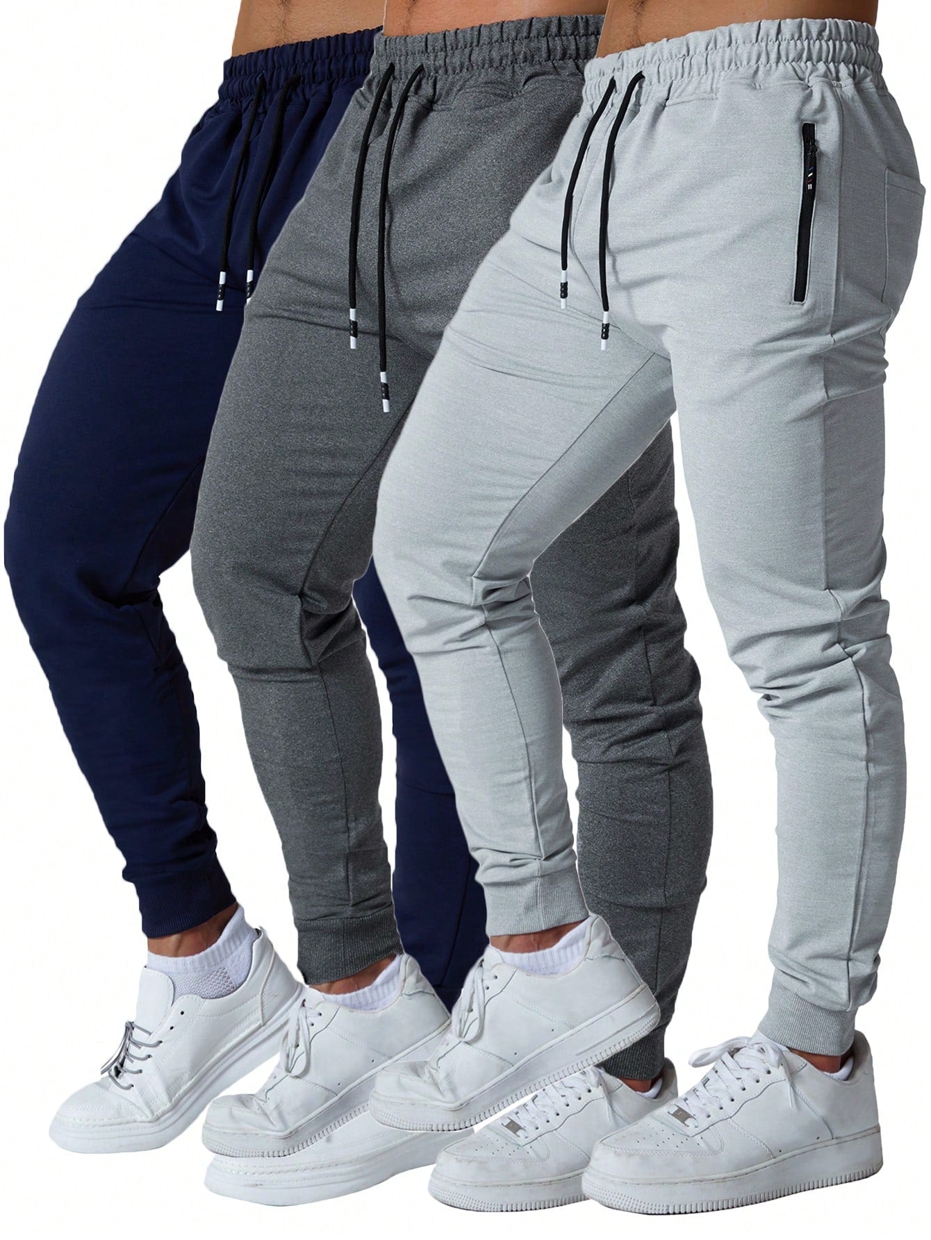 3 Pcs Mens Jogger Sweatpants With Drawstring Zipped Pockets Athletic Track Pants For Gym Running Workout