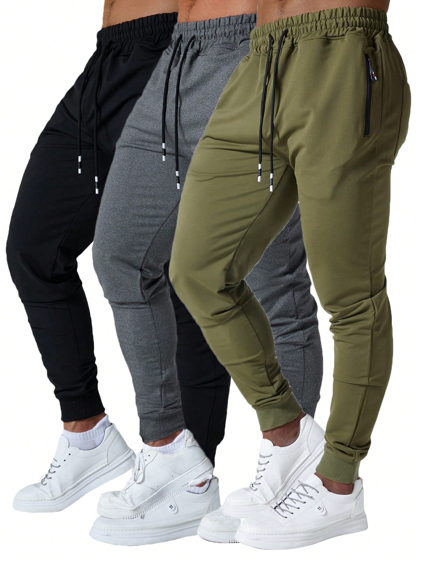 3 Pcs Mens Jogger Sweatpants With Drawstring Zipped Pockets Athletic Track Pants For Gym Running Workout