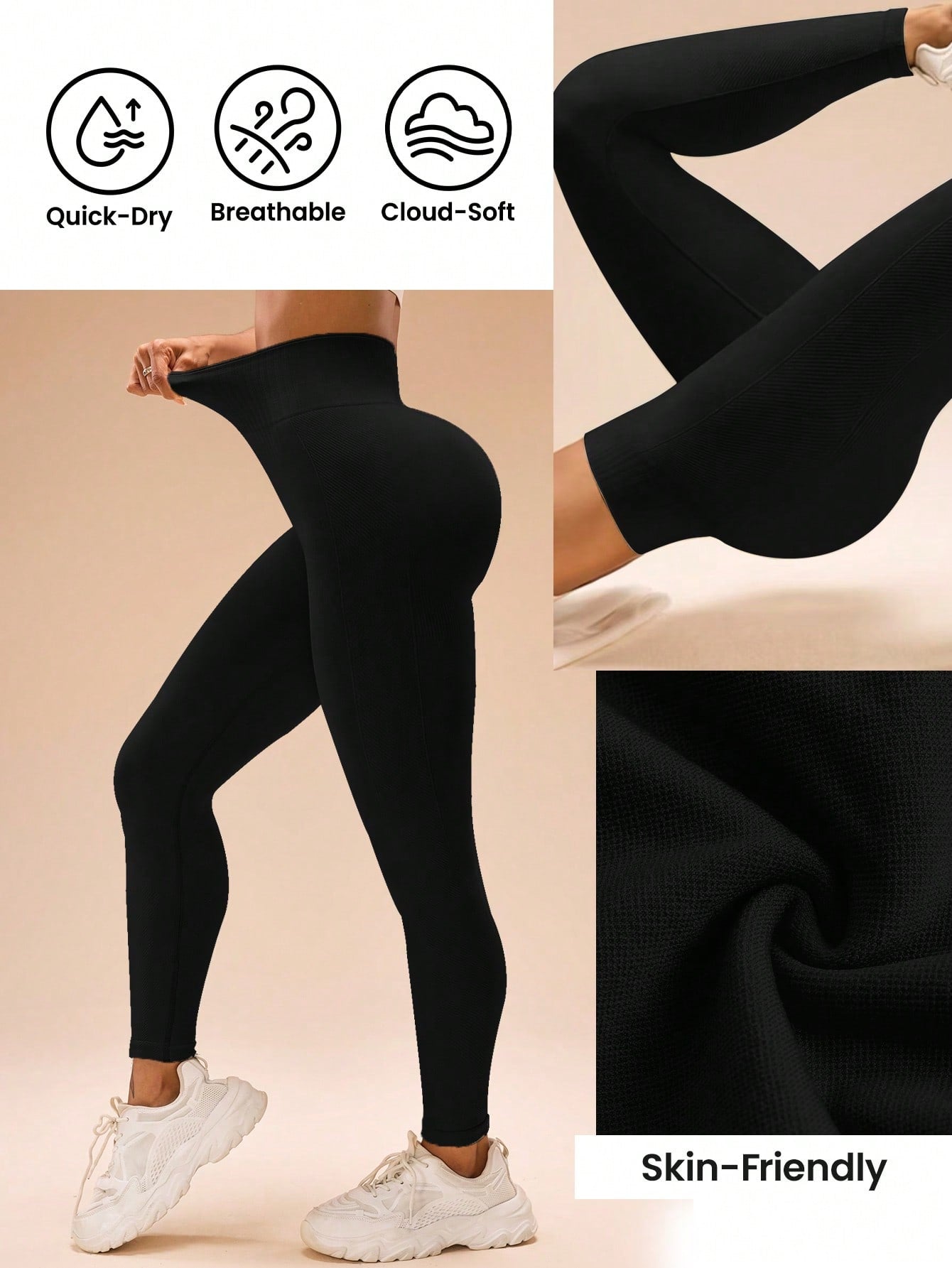 Solid High Waist Slim-Fit Leggings, Casual Everyday Wear