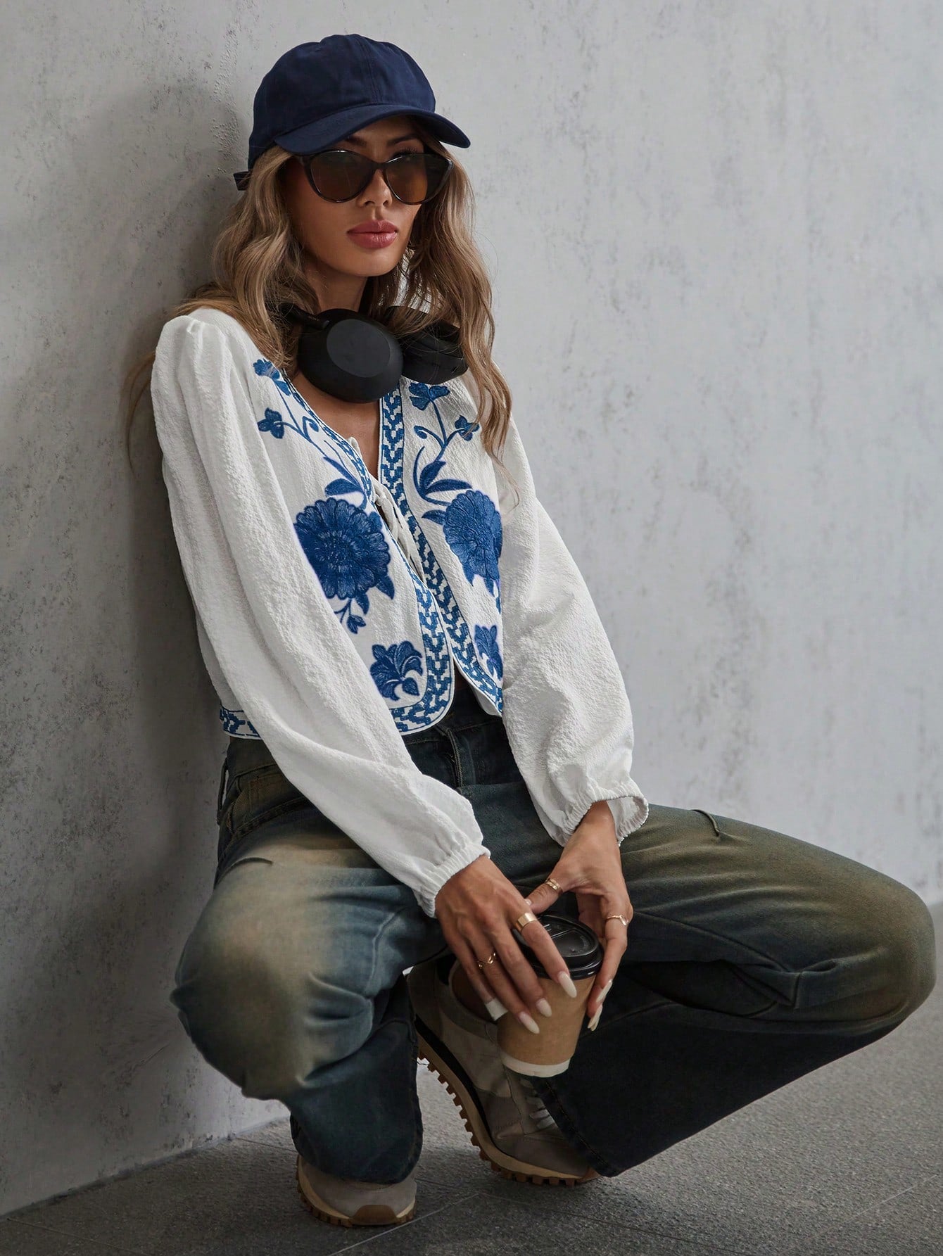 Aveloria Floral Embroidery Tie-Up Patchwork Textured Lightweight Short Jacket