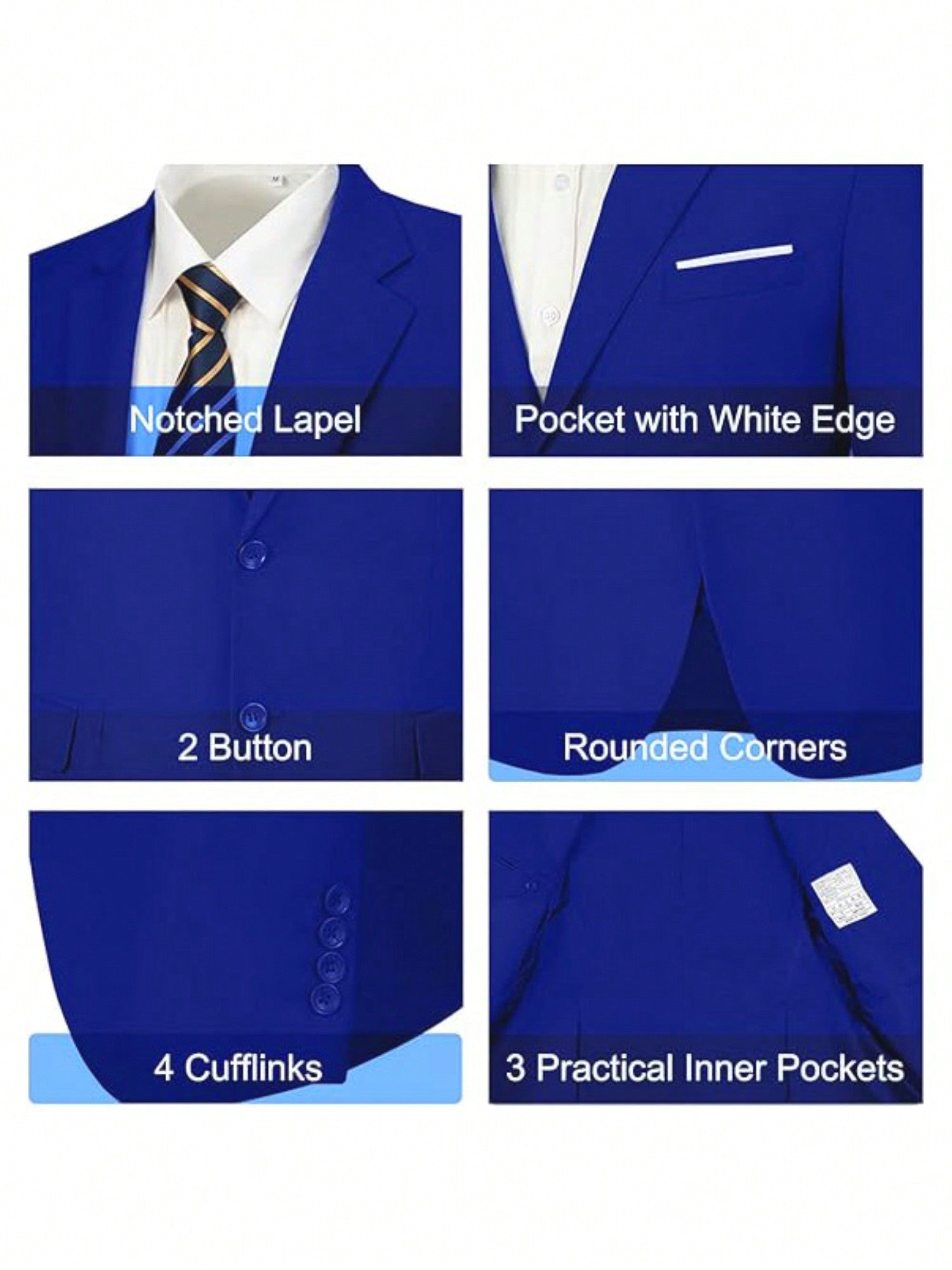 Mens Slim Fit 2 Piece Suit Two Button Notched Lapel Solid Suit Jacket Pants Set Tuxedo For Prom,Royal Blue