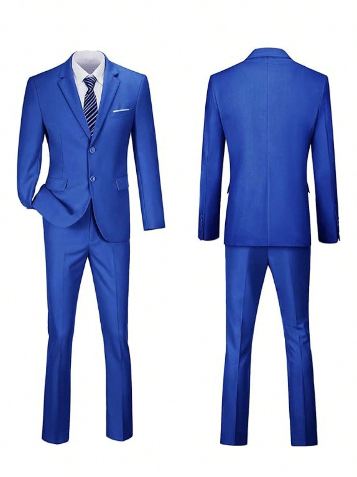 Mens Slim Fit 2 Piece Suit Two Button Notched Lapel Solid Suit Jacket Pants Set Tuxedo For Prom,Royal Blue