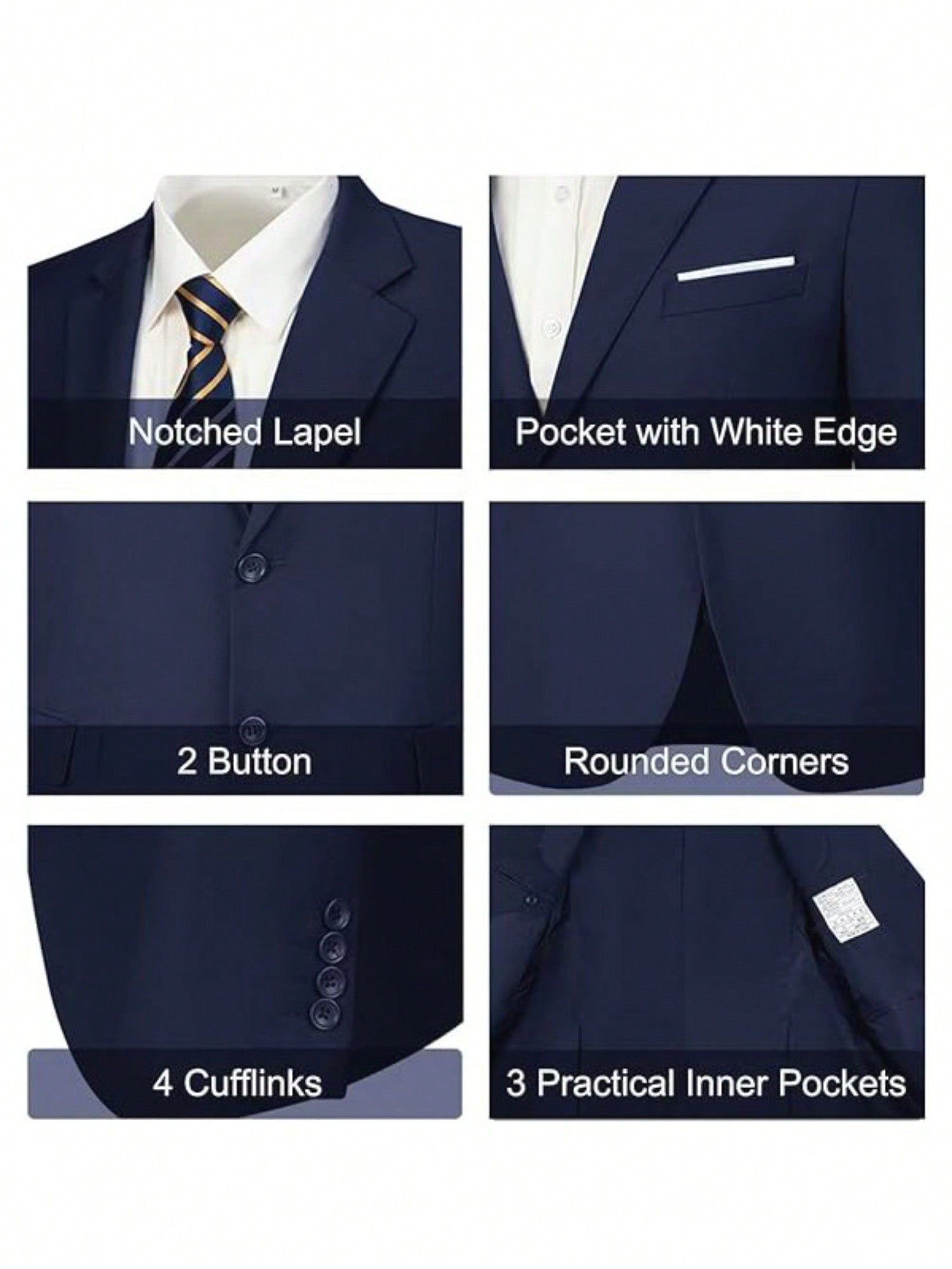 Mens Slim Fit 2 Piece Suit Two Button Notched Lapel Solid Suit Jacket Pants Set Tuxedo For Prom,Navy Blue