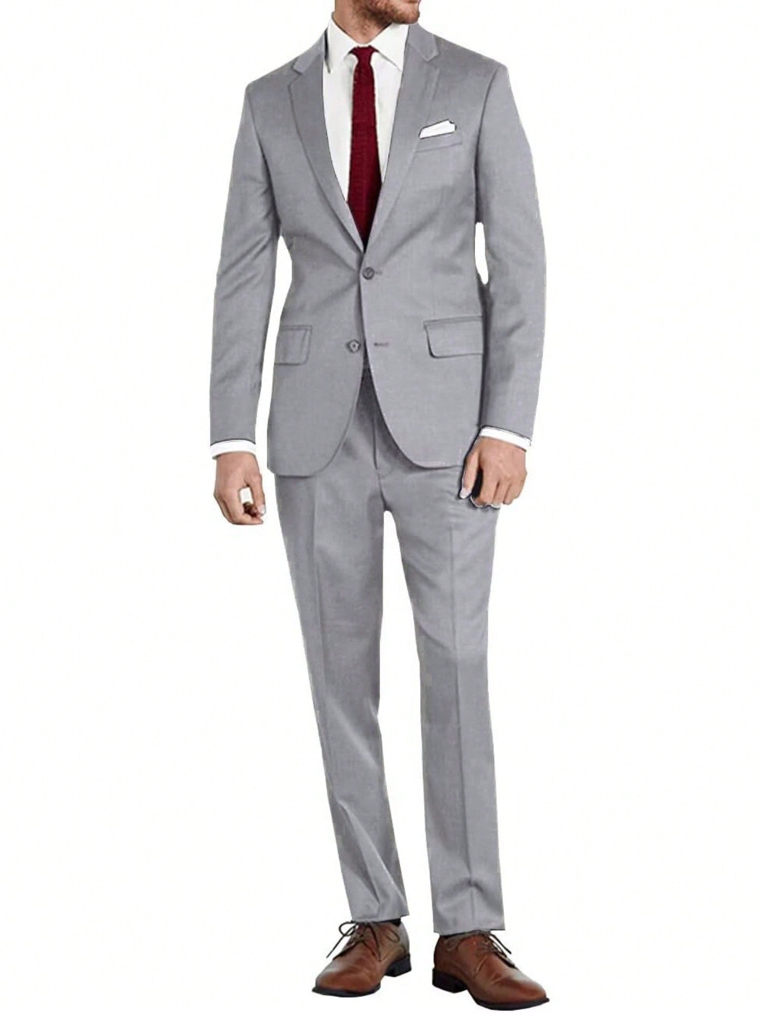 Mens Slim Fit 2 Piece Suit Two Button Notched Lapel Solid Suit Jacket Pants Set Tuxedo For Prom,Light Grey