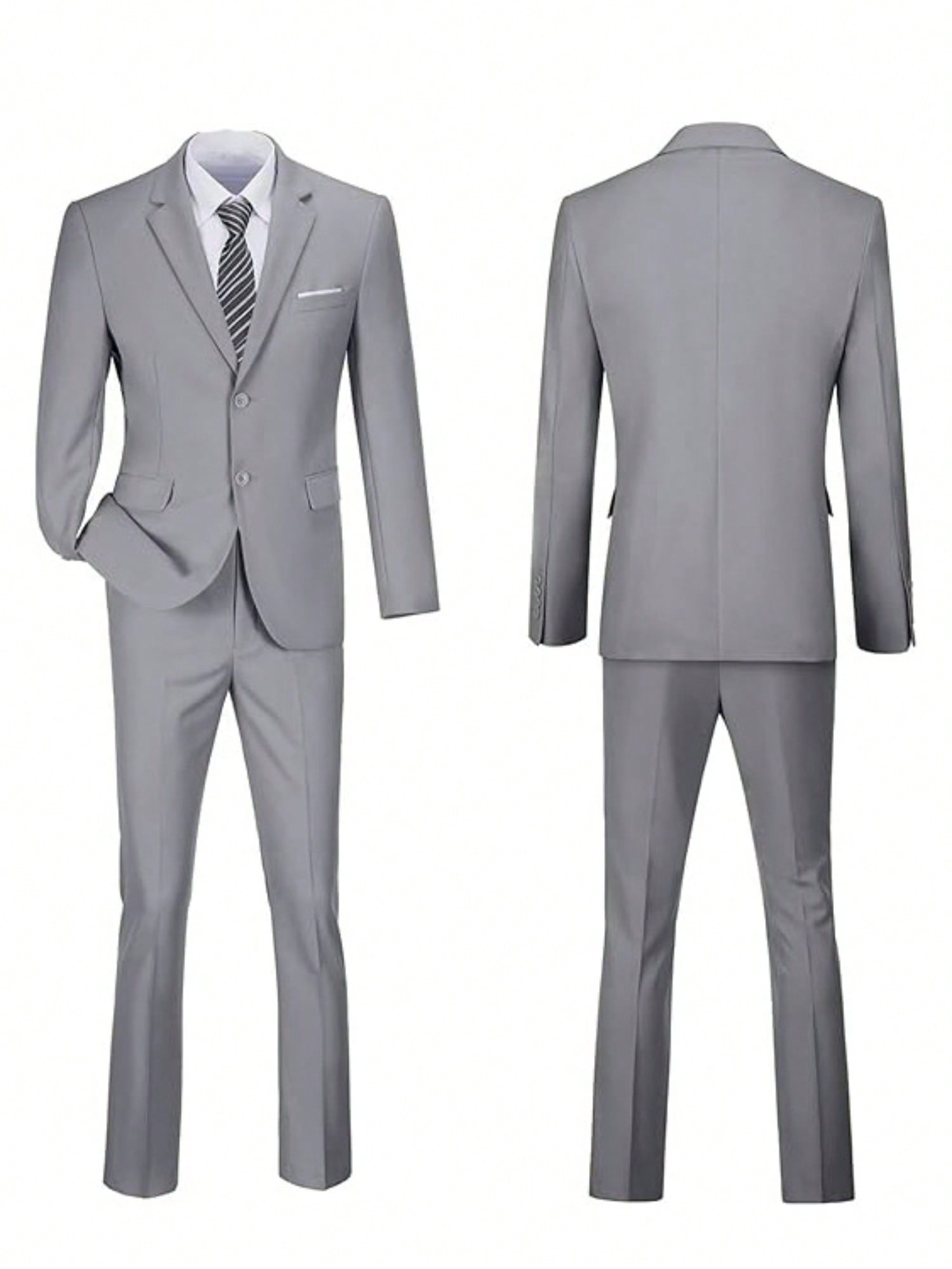 Mens Slim Fit 2 Piece Suit Two Button Notched Lapel Solid Suit Jacket Pants Set Tuxedo For Prom,Light Grey