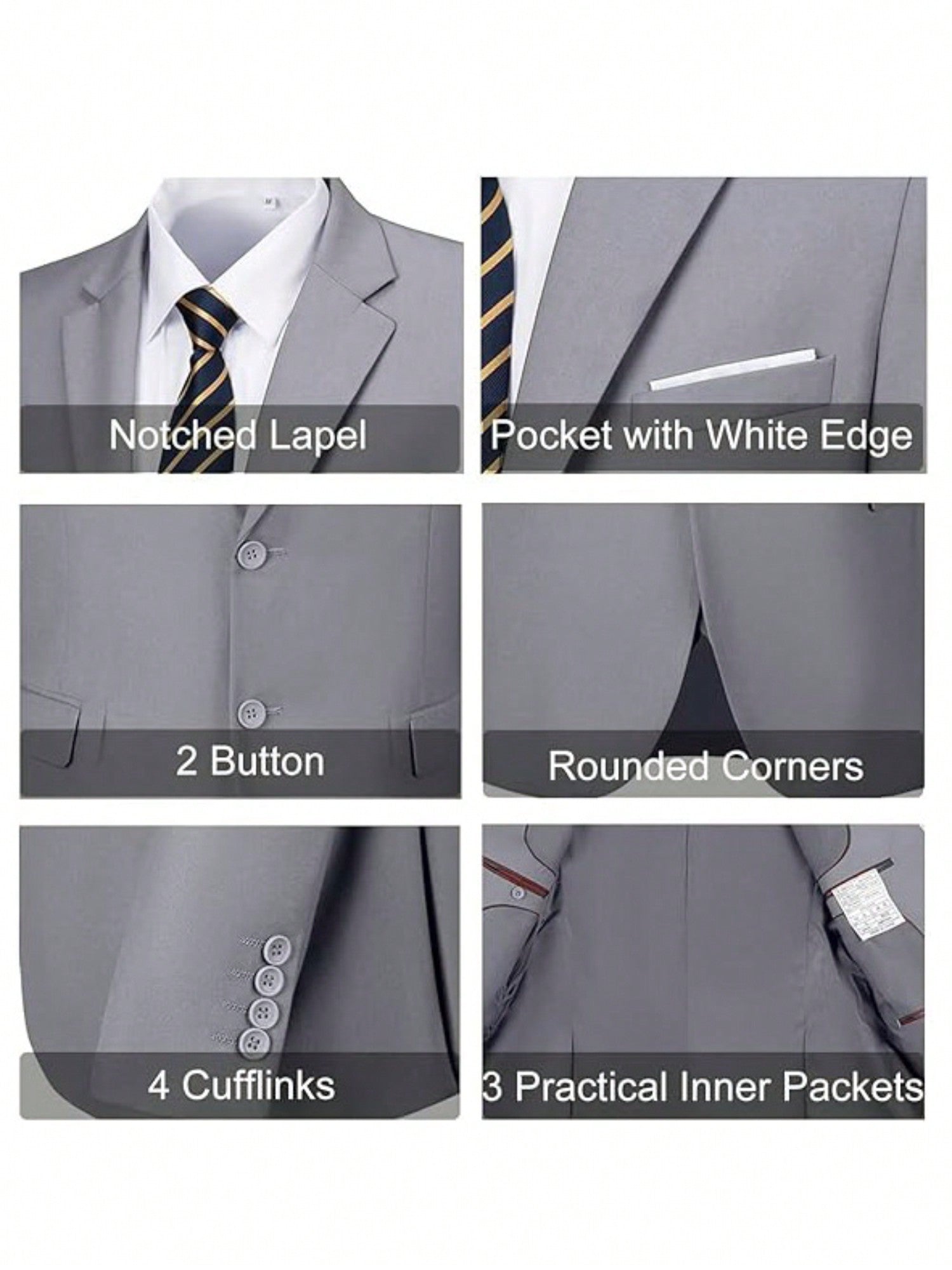 Mens Slim Fit 2 Piece Suit Two Button Notched Lapel Solid Suit Jacket Pants Set Tuxedo For Prom,Light Grey