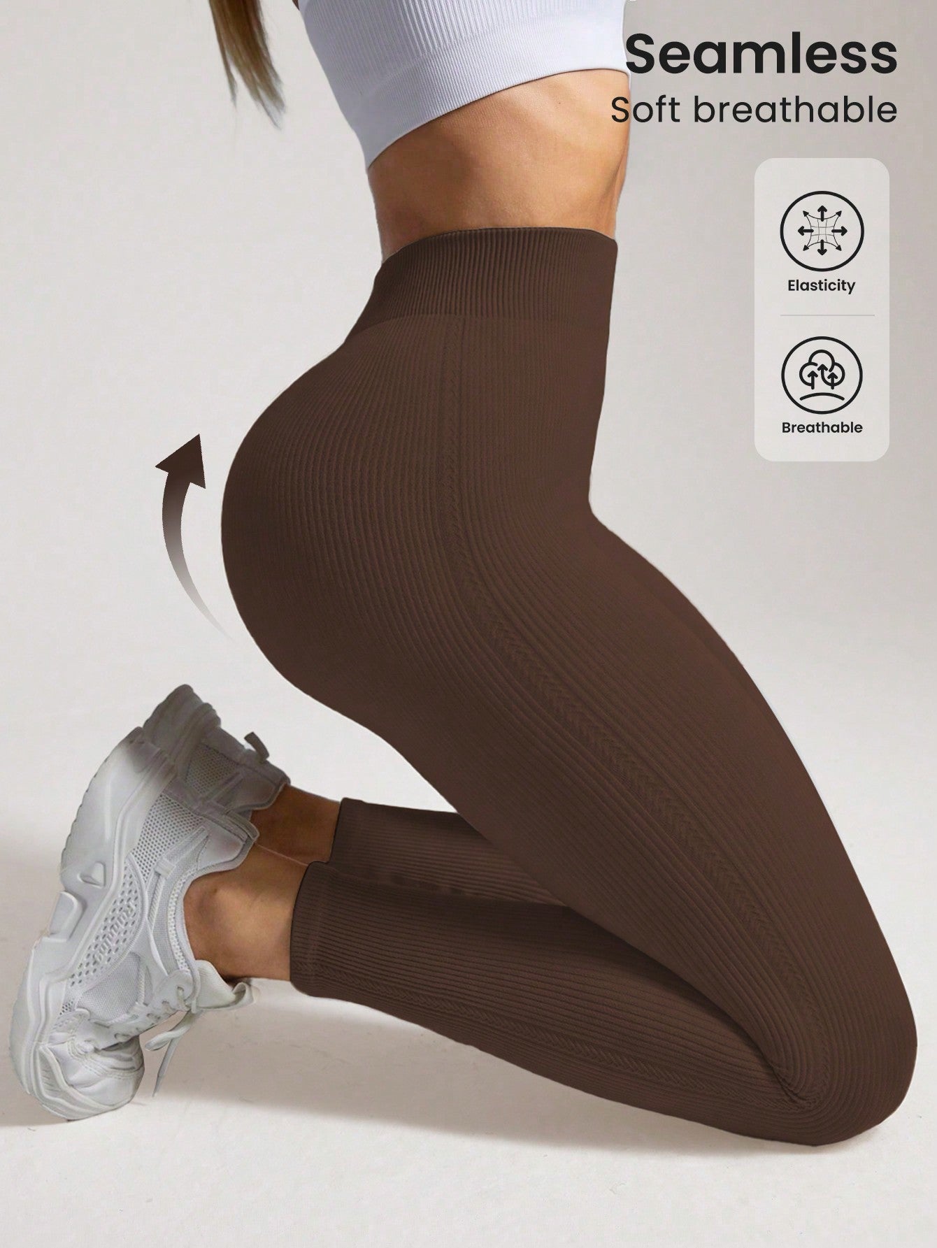 Sport Studio Solid Color High Waisted Minimalist Seamless Leggings, Casual Everyday Wear