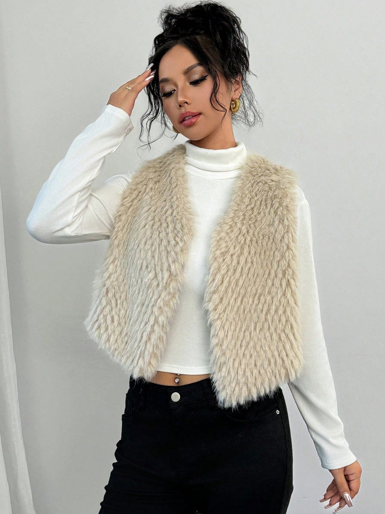 Privé Open Front Fuzzy Vest Coat