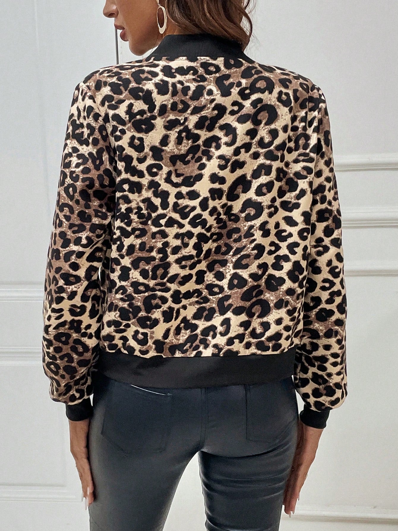 Relaxiva Leopard Print Zip Up Bomber Jacket