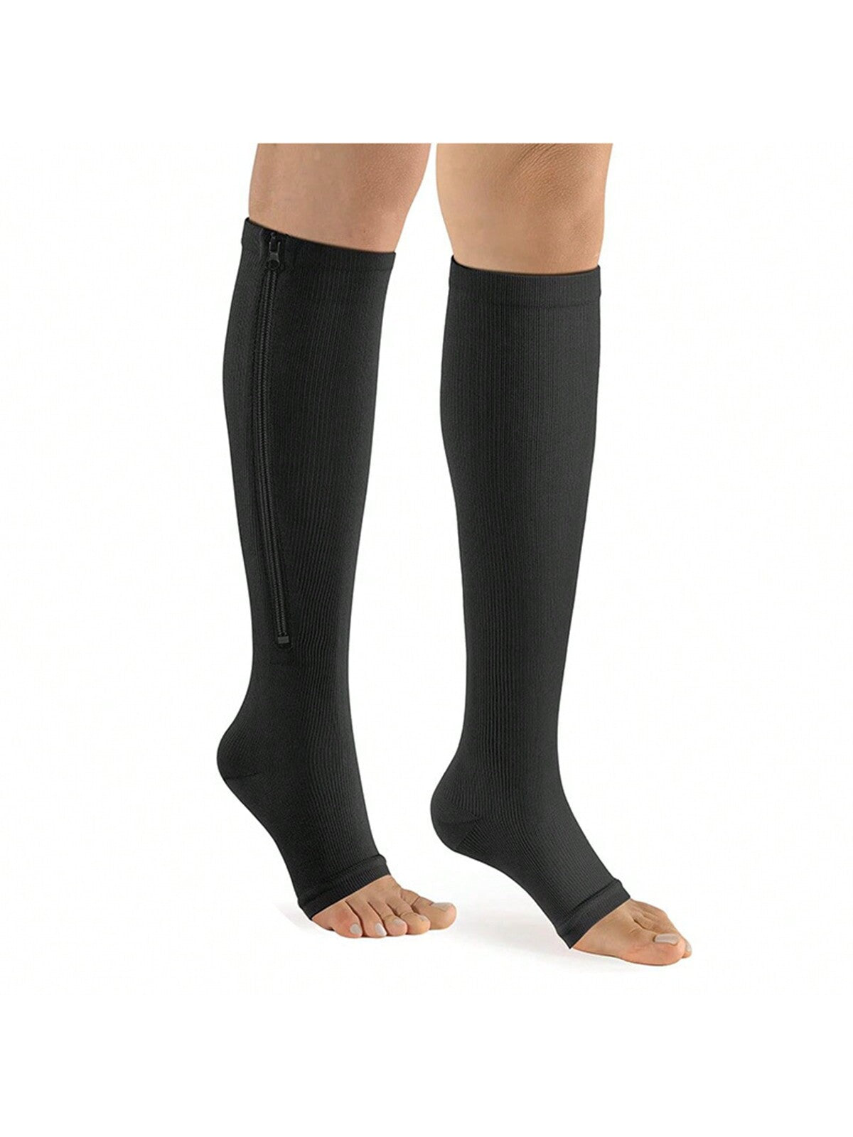 1 Pair Toe-Less Compression Socks With Side Zipper, Toe Exposed Pressure Socks, Multi-Functional Calf Sleeves, Sleep Elastic Compression Hosiery, Suitable For All-Day Wear, Sports Socks