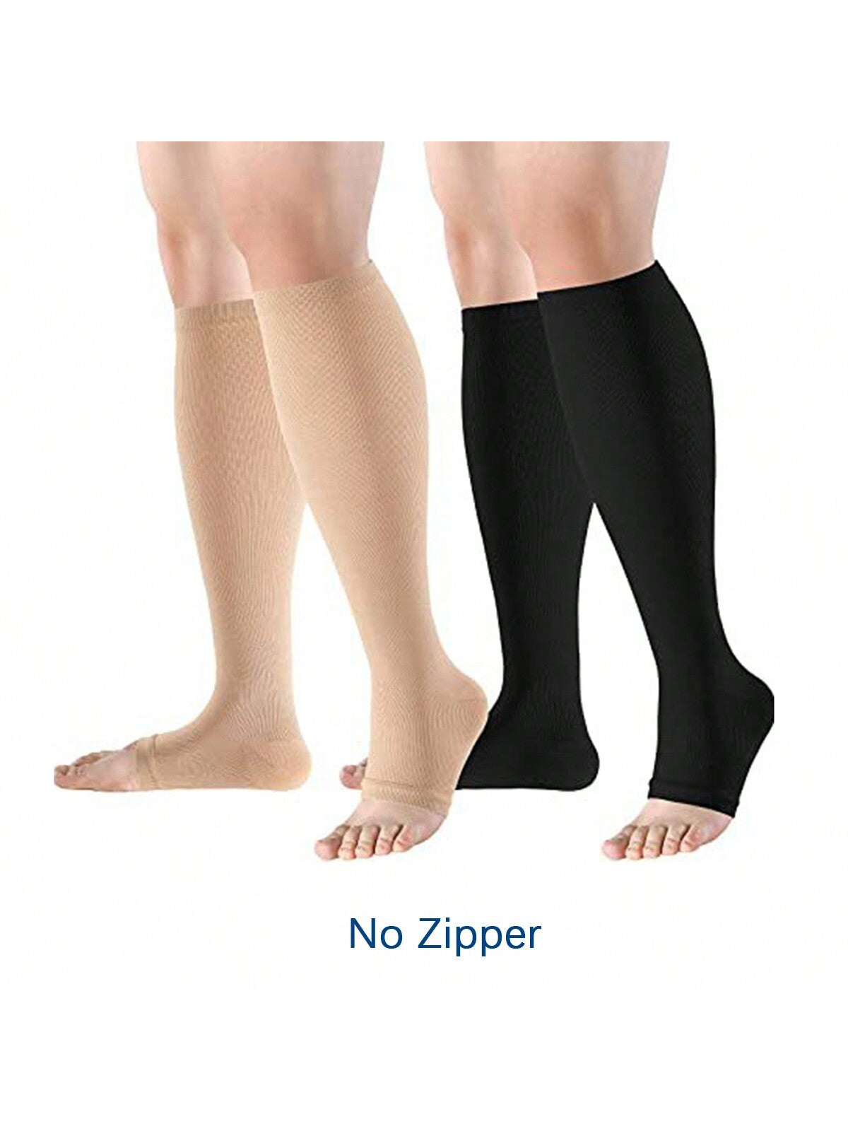 1 Pair Toe-Less Compression Socks With Side Zipper, Toe Exposed Pressure Socks, Multi-Functional Calf Sleeves, Sleep Elastic Compression Hosiery, Suitable For All-Day Wear, Sports Socks