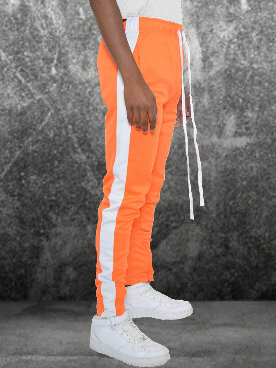 Men Side Stripe Ankle Zipper Track Pants Jogger  Sweatpants Contrast Color Hem Zipper