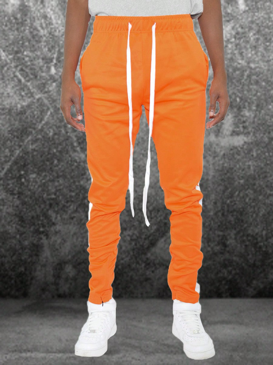 Men Side Stripe Ankle Zipper Track Pants Jogger  Sweatpants Contrast Color Hem Zipper